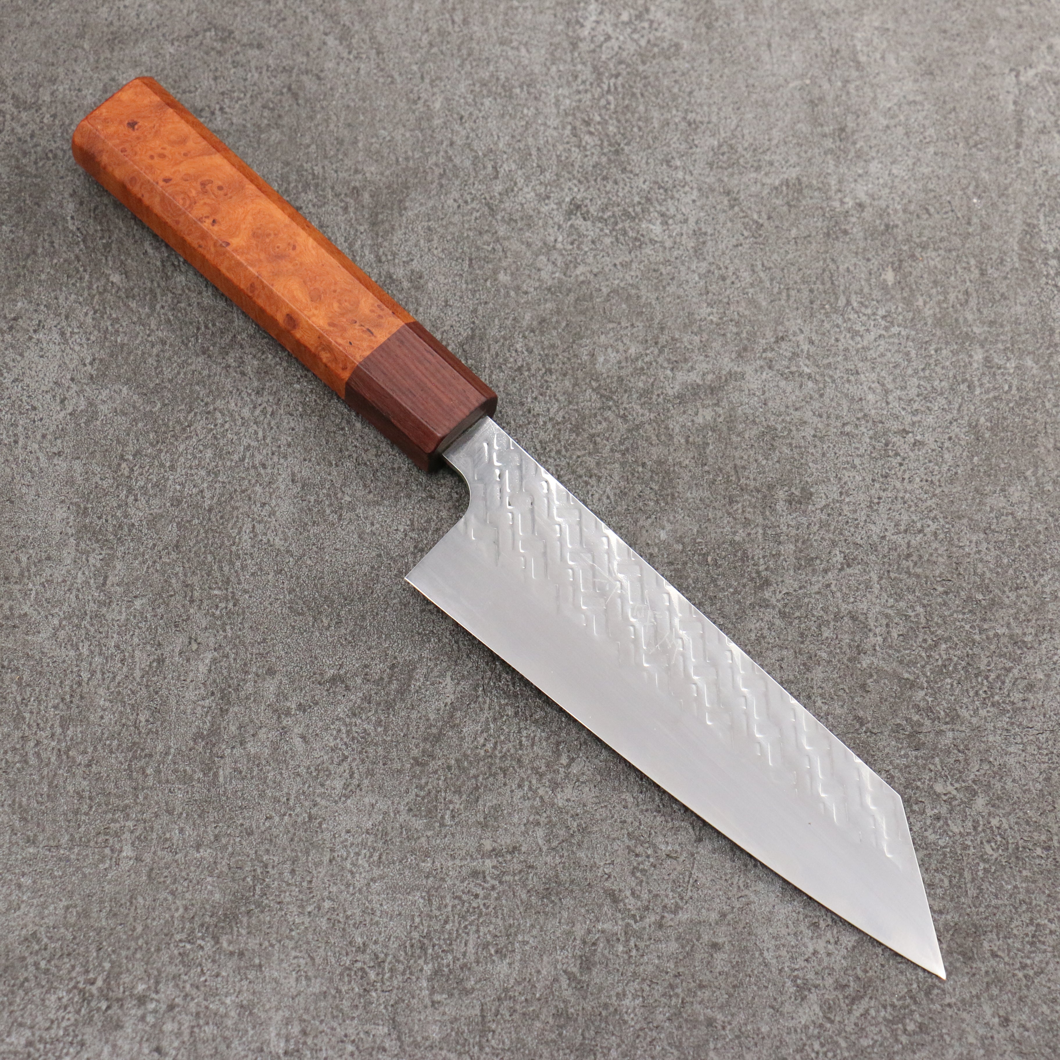 Takeshi Saji SPG STRIX Hammered Migaki Finished Bunka 165mm Chinese Quince Burl (Ferrule: Rosewood) Handle - Seisuke Knife