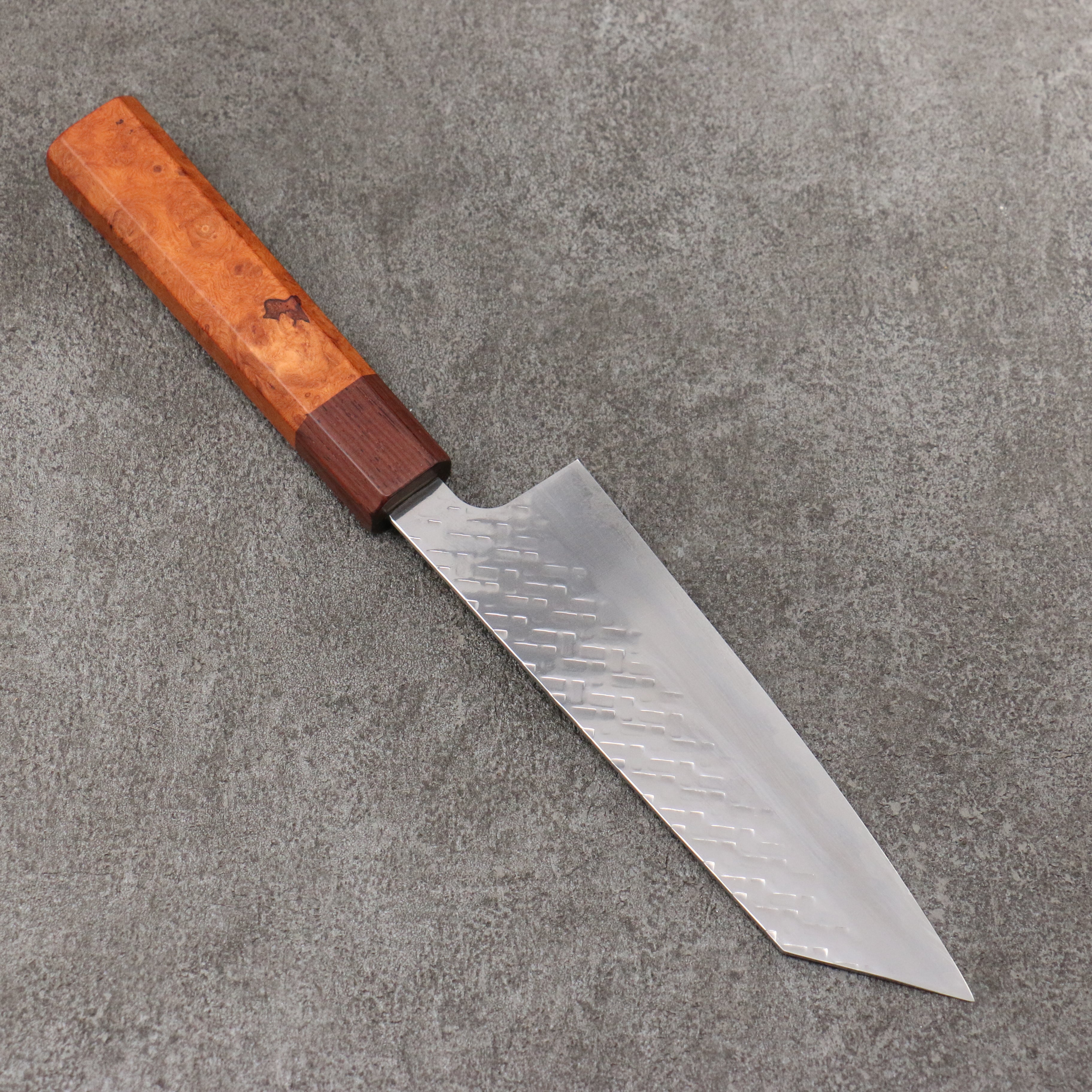 Takeshi Saji SPG STRIX Hammered Migaki Finished Bunka 165mm Chinese Quince Burl (Ferrule: Rosewood) Handle - Seisuke Knife