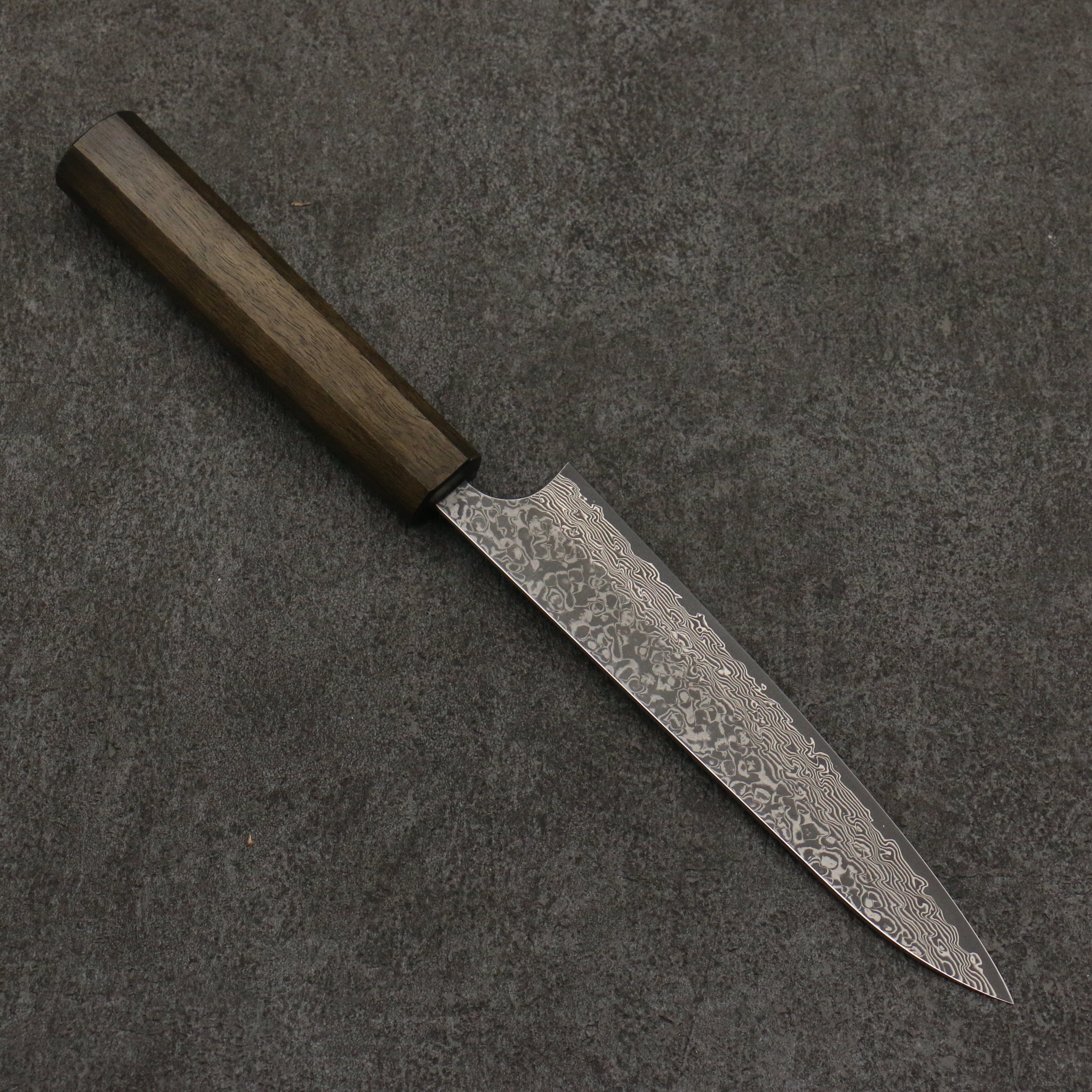 Yoshimi Kato VG10 Black Damascus Petty-Utility 150mm Dark Lacquered Black Persimmon Handle - Seisuke Knife