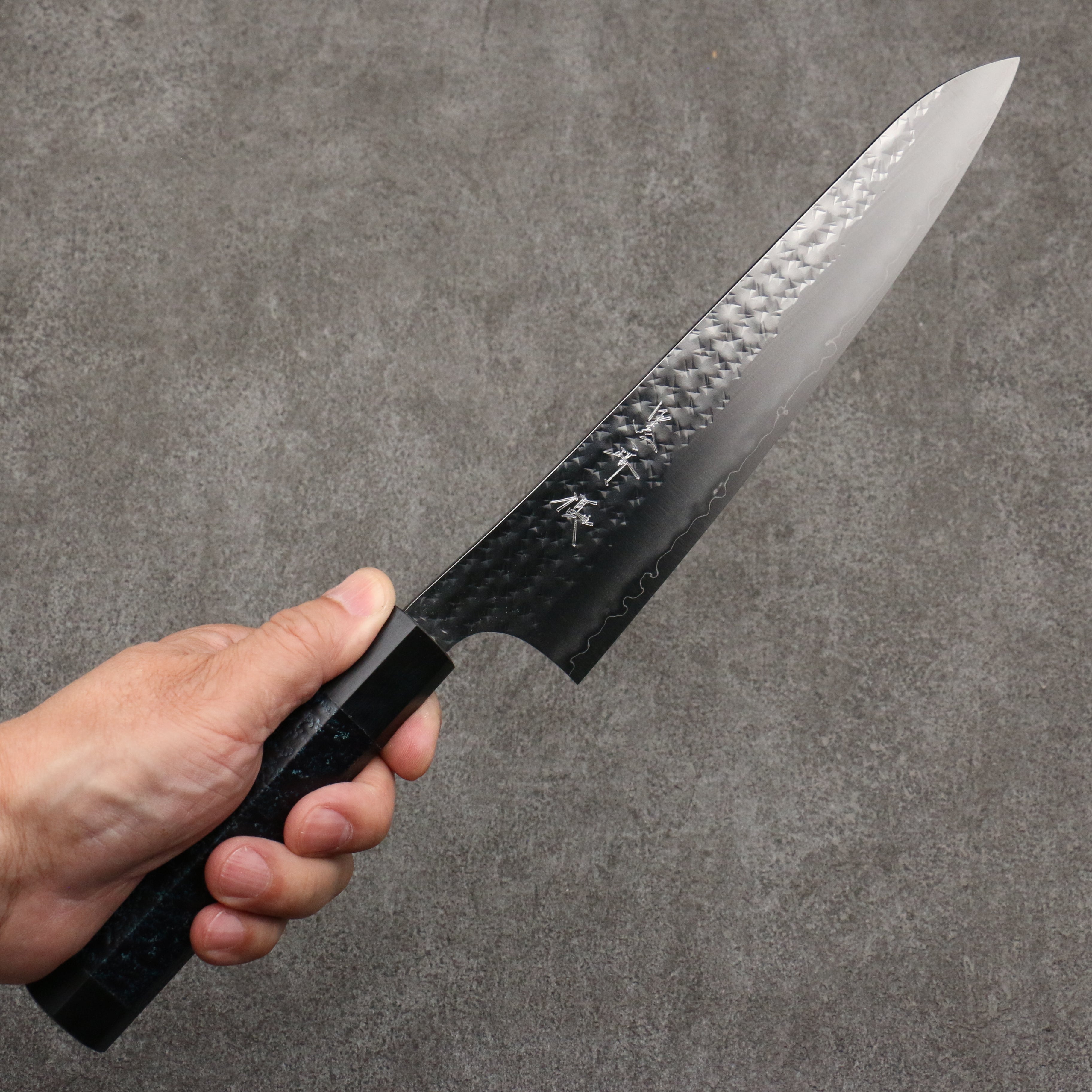 Yu Kurosaki Senko Ryu Ai Tenmoku SG2 Hammered Gyuto 210mm Indigo Lacquered (Tenmoku) Handle with Sheath - Seisuke Knife