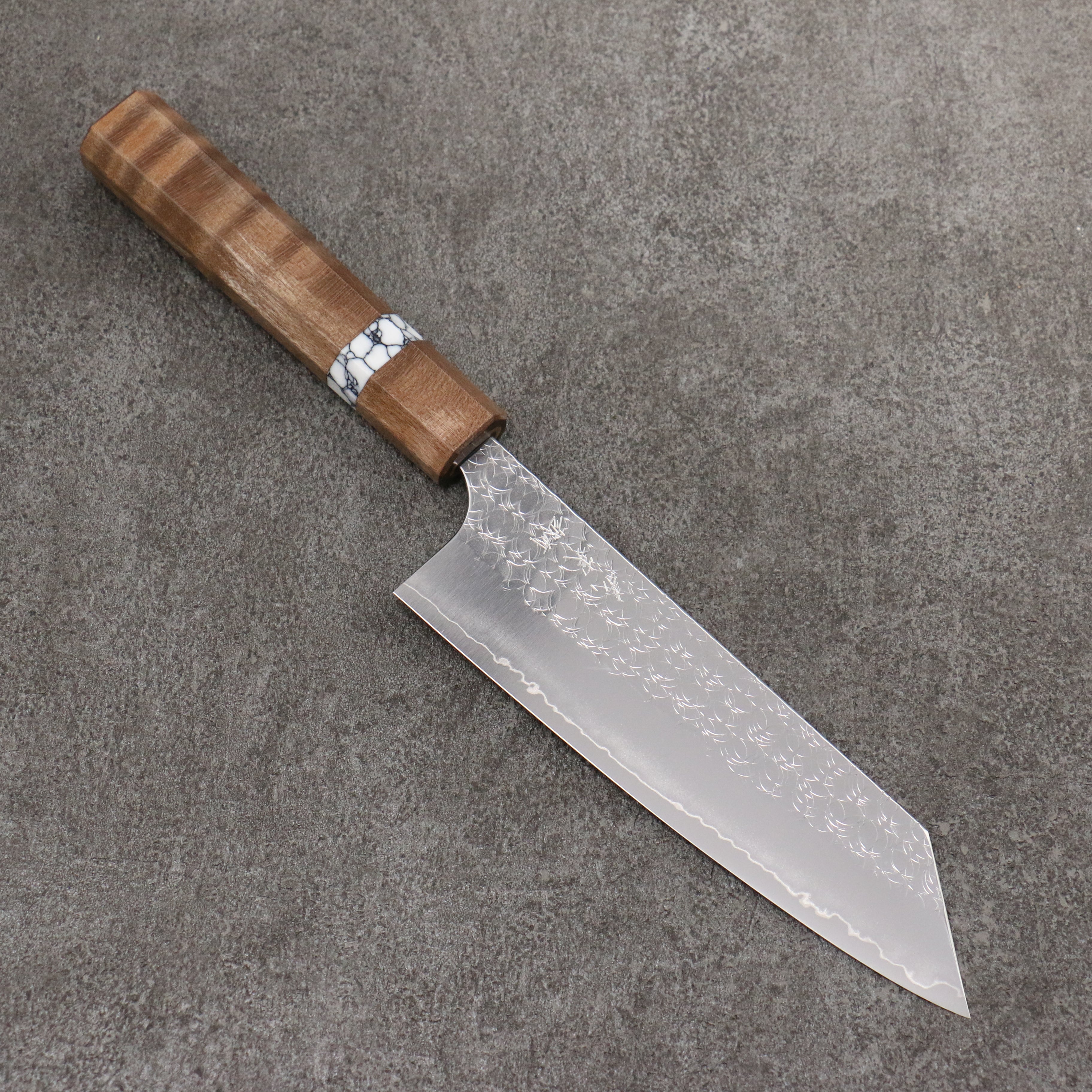 Yoshimi Kato Minamo SG2 Hammered Bunka 170mm Brown Stabilized Wood (White turquoise Ring) Handle - Seisuke Knife
