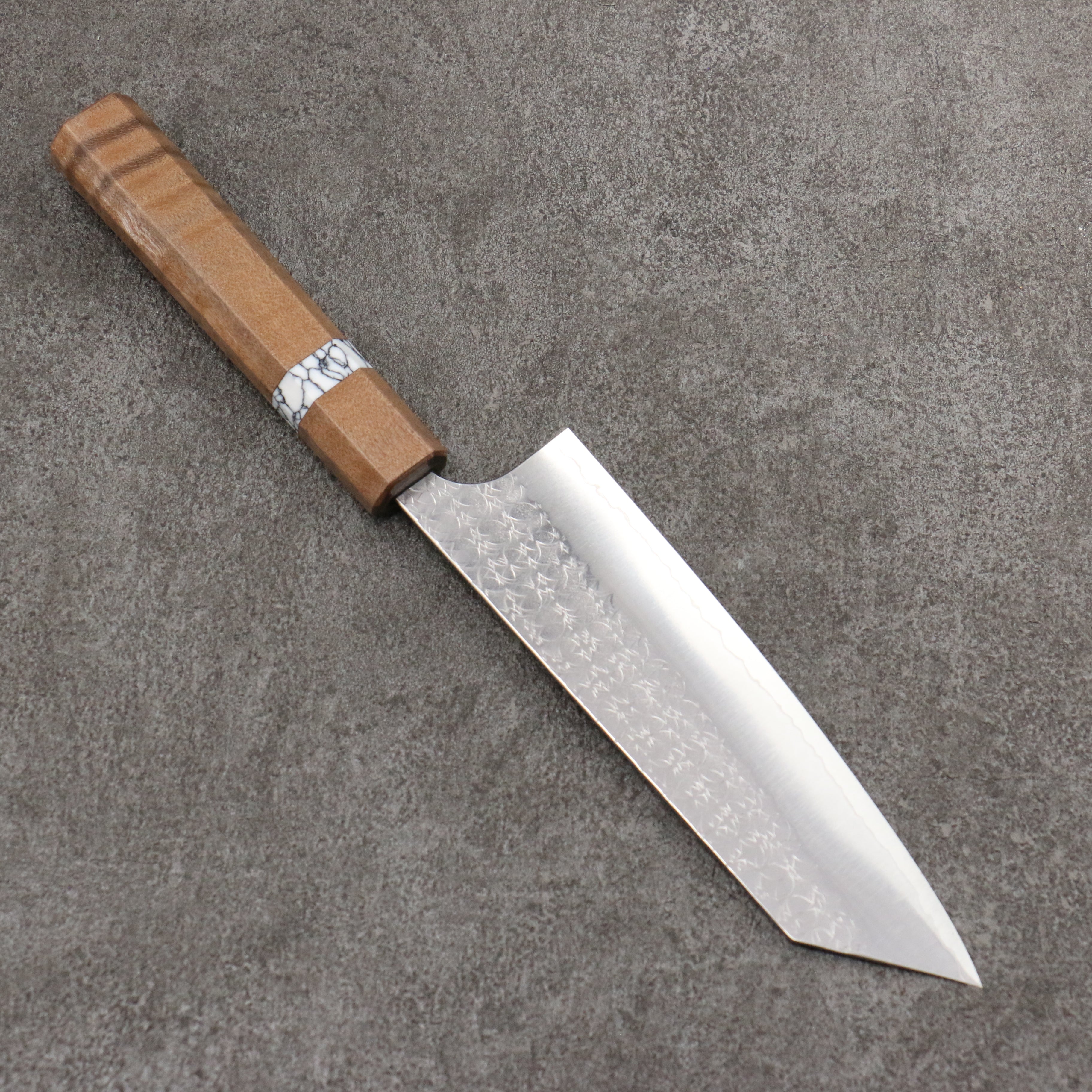 Yoshimi Kato Minamo SG2 Hammered Bunka 170mm Brown Stabilized Wood (White turquoise Ring) Handle - Seisuke Knife