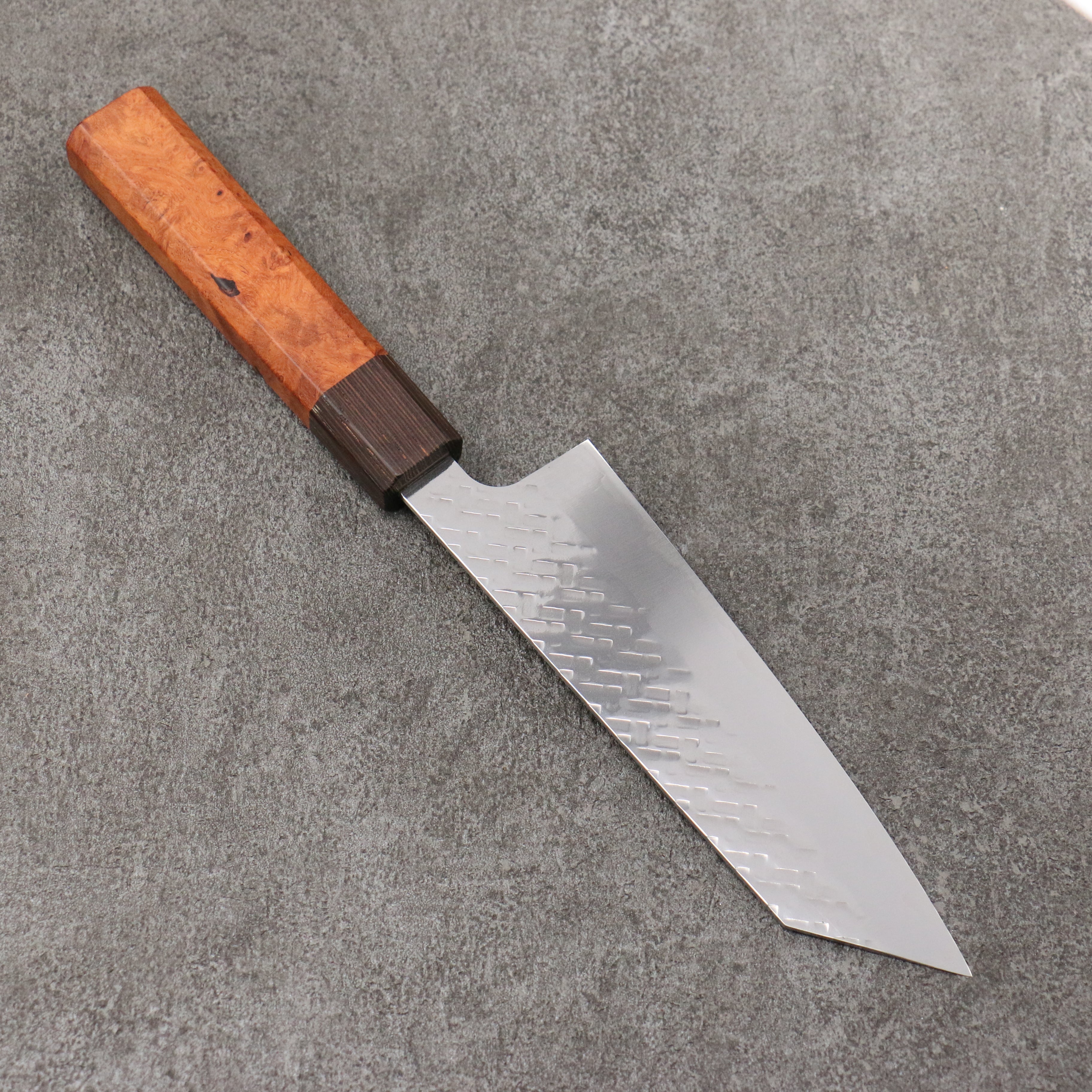 Takeshi Saji SPG STRIX Hammered Migaki Finished Bunka 165mm Chinese Quince Burl (Ferrule: Wenge) Handle - Seisuke Knife