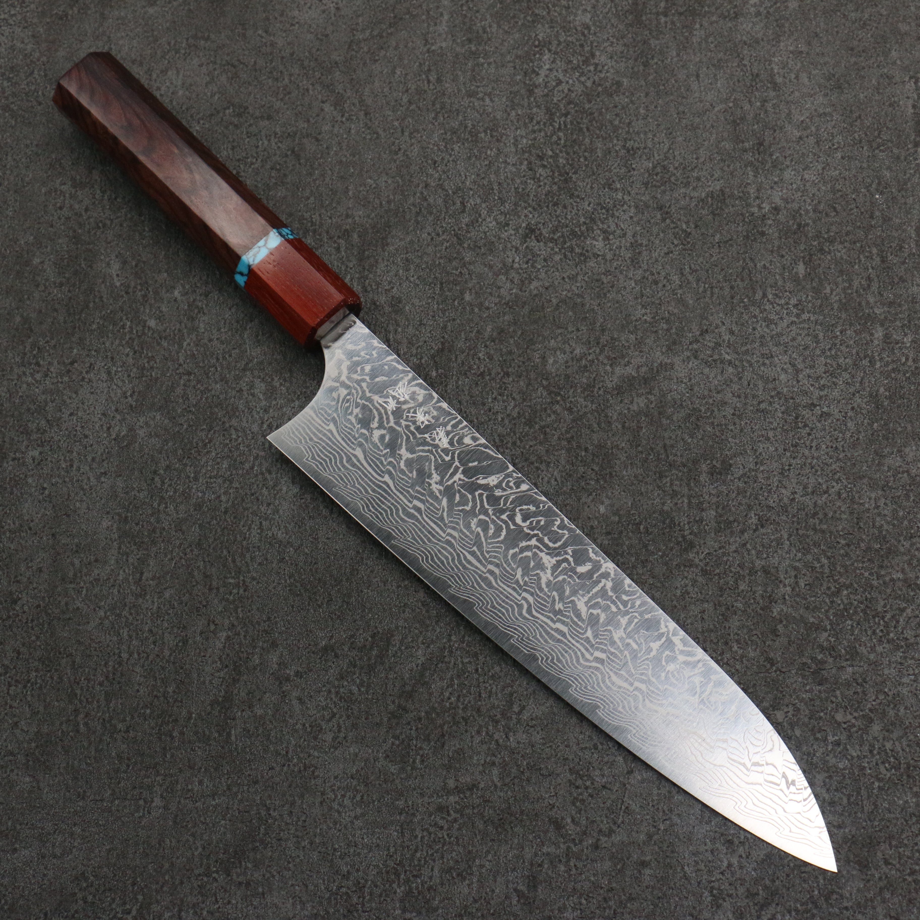 Yoshimi Kato SG2 Damascus Migaki Polish Finish Gyuto 210mm Padoauk(Turquoise Ring) Handle - Seisuke Knife