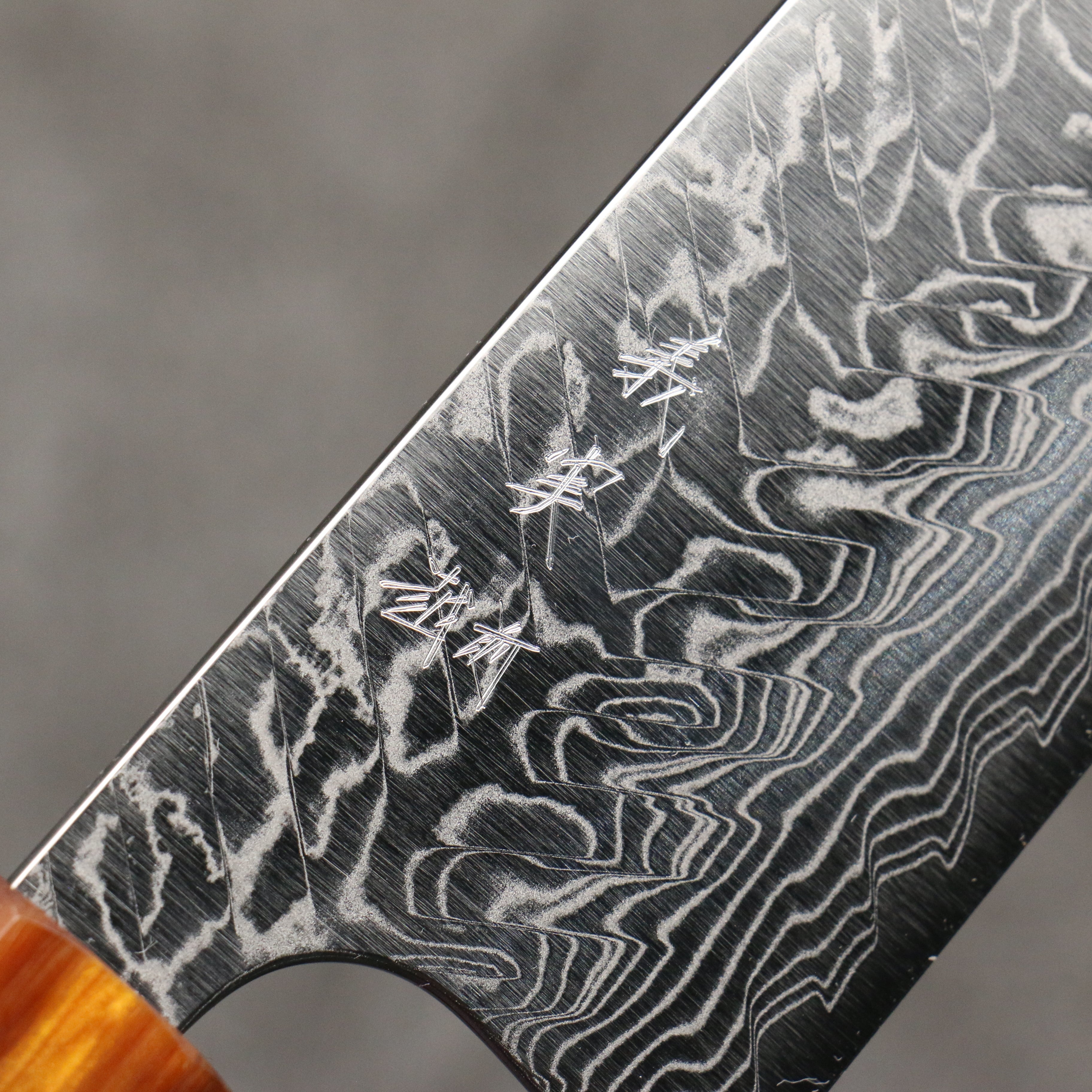 Yoshimi Kato SG2 Damascus Migaki Polish Finish Santoku 170mm Ebony (ferrule: Orange Resin) Handle - Seisuke Knife