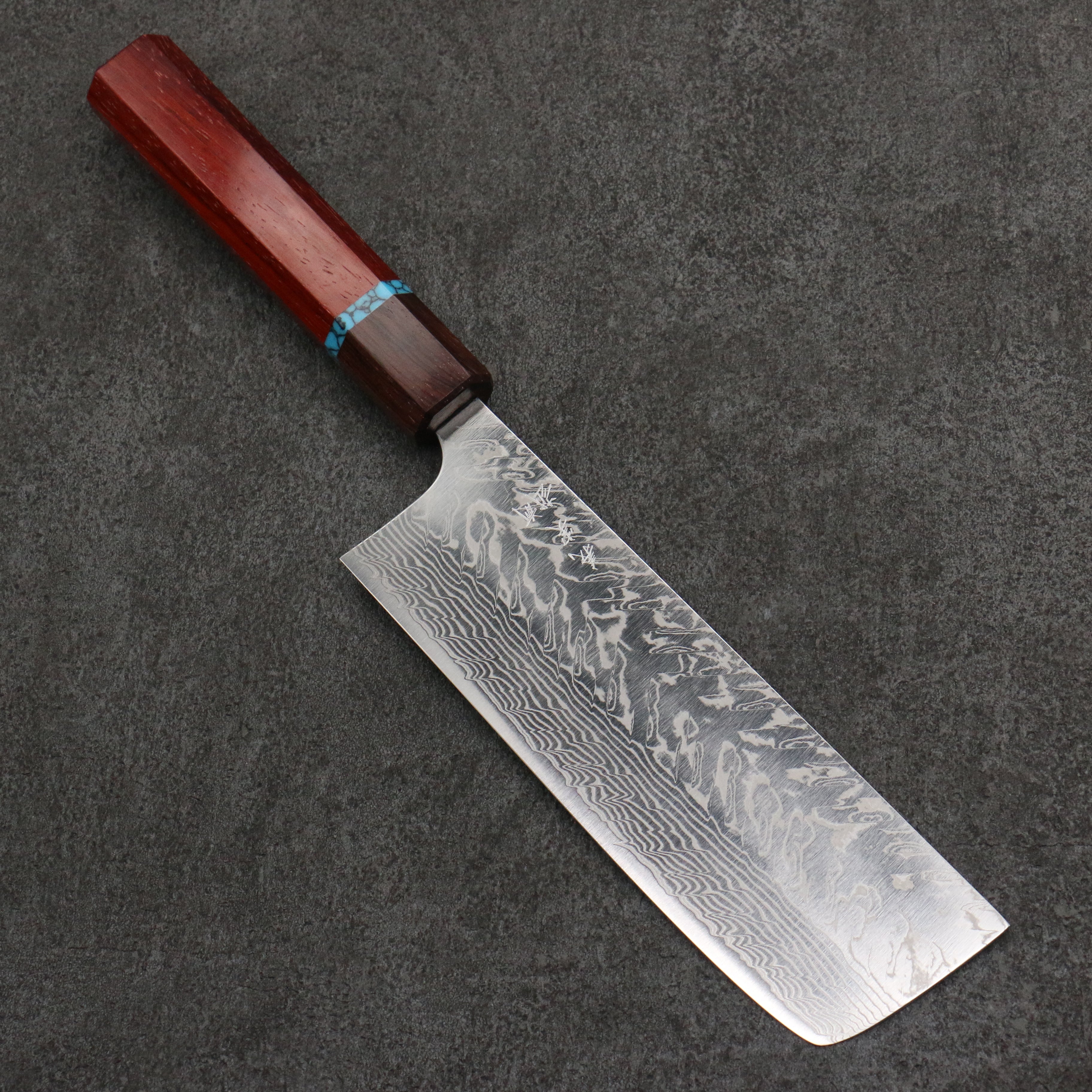 Yoshimi Kato SG2 Damascus Migaki Polish Finish Nakiri 165mm Padoauk(Turquoise Ring) Handle - Seisuke Knife