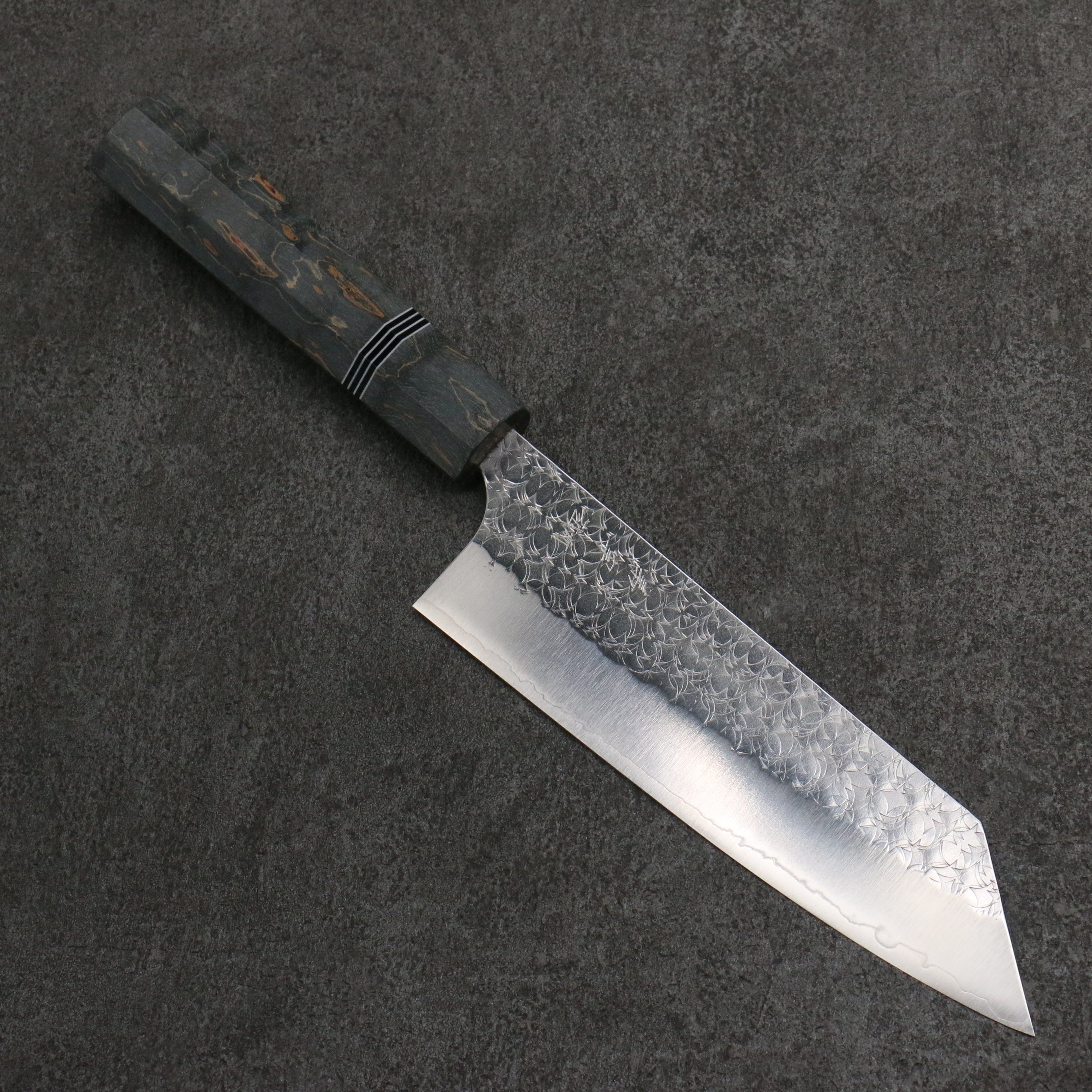 Yoshimi Kato Minamo SG2 Hammered Bunka 170mm Gray Stablilized Wood (Black and White Rings) Handle - Seisuke Knife
