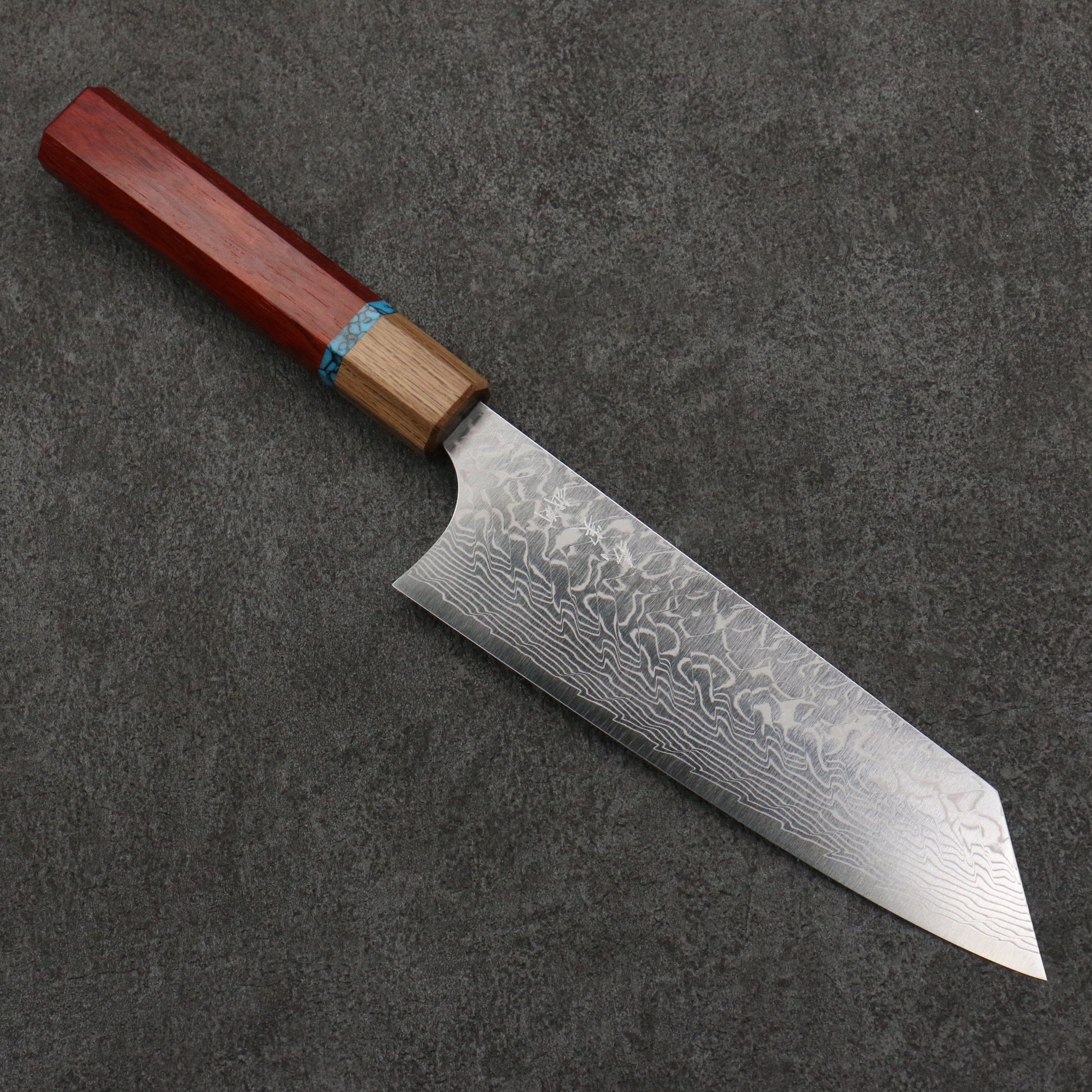 Yoshimi Kato SG2 Damascus Migaki Polish Finish Bunka 170mm Padoauk(Turquoise Ring) Handle - Seisuke Knife