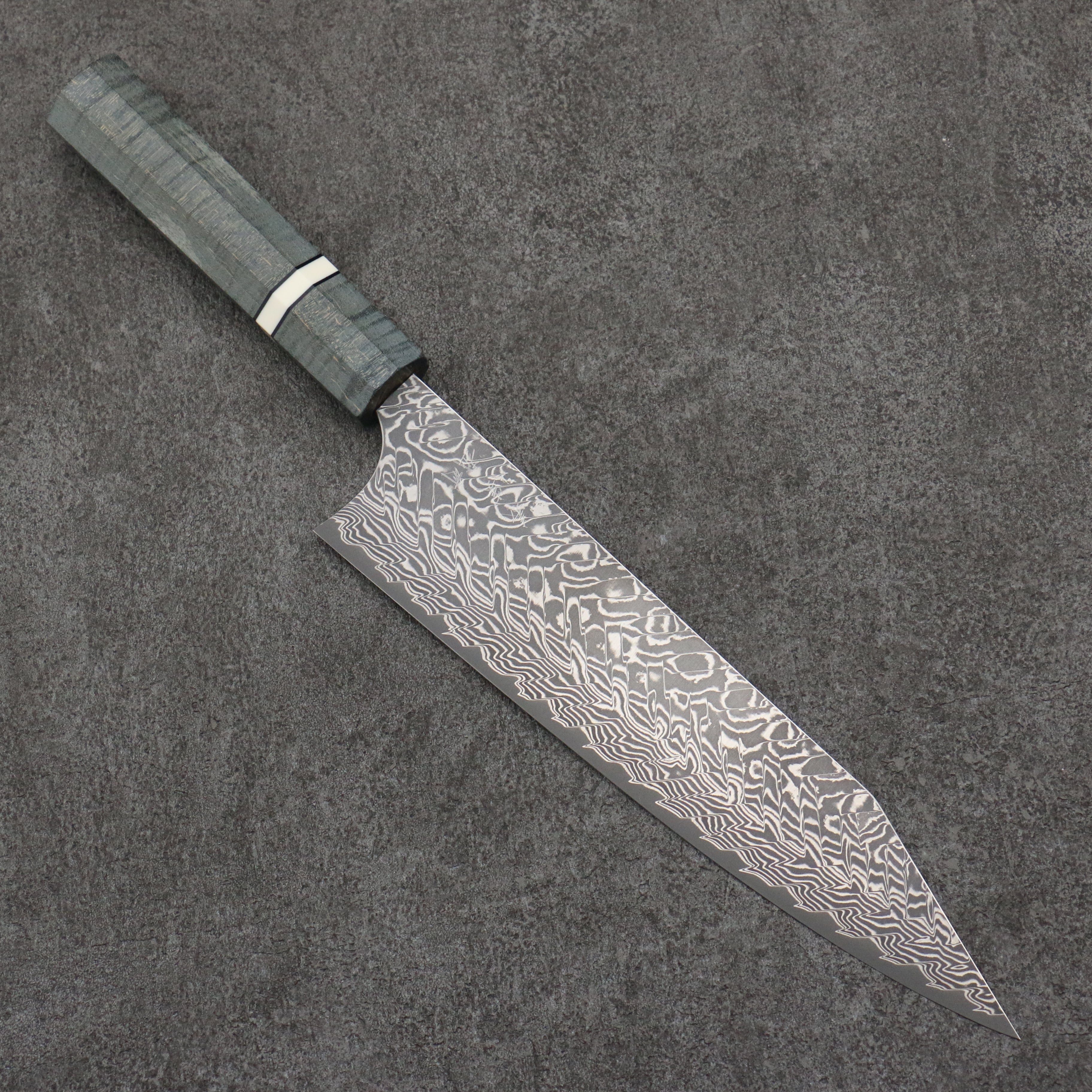 Yoshimi Kato SG2 Black Damascus Kiritsuke Gyuto 210mm Stabilized wood (With White ring) Handle - Seisuke Knife