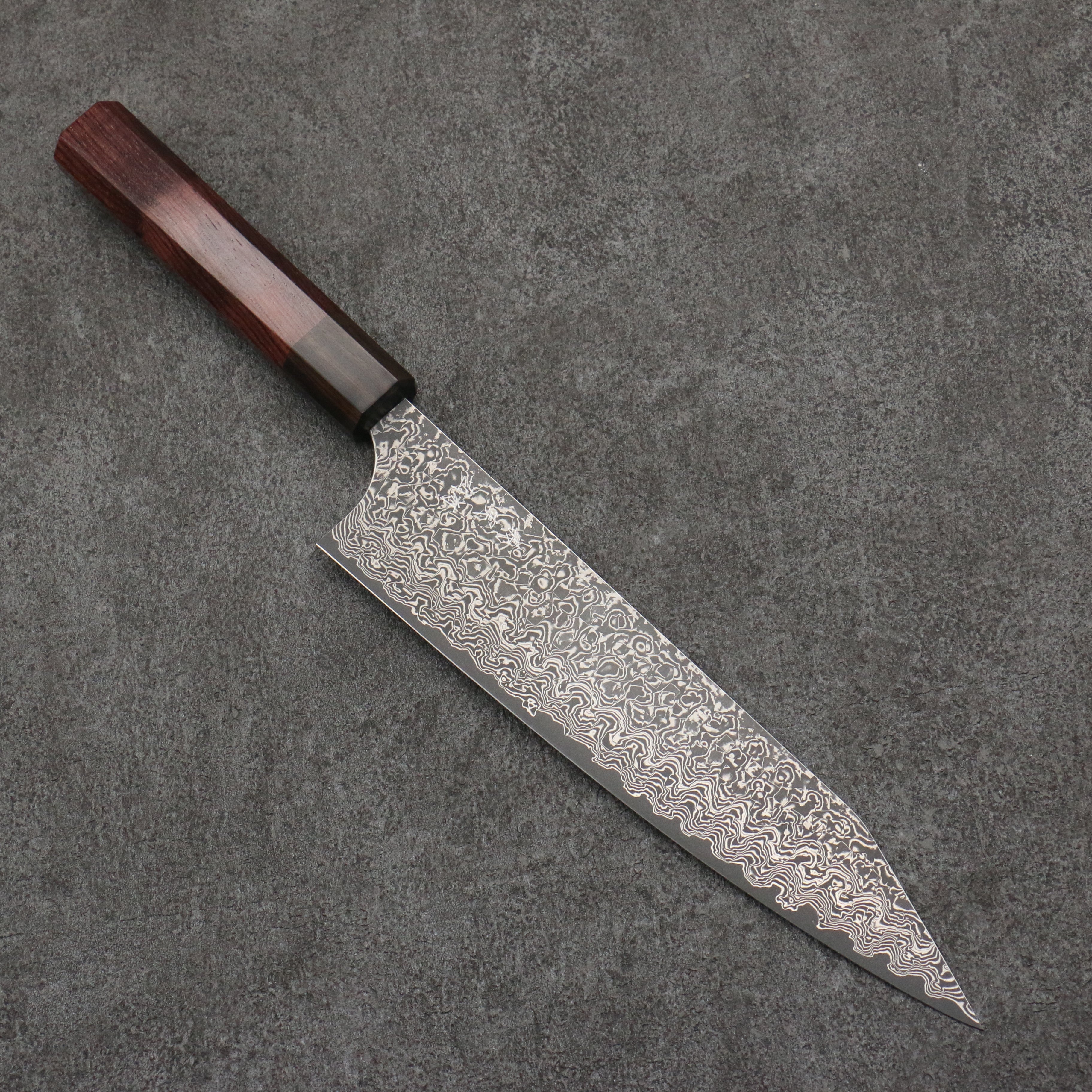 Yoshimi Kato VG10 Black Damascus Kiritsuke Gyuto 210mm Rosewood (Ferrule: Ebony) Handle - Seisuke Knife