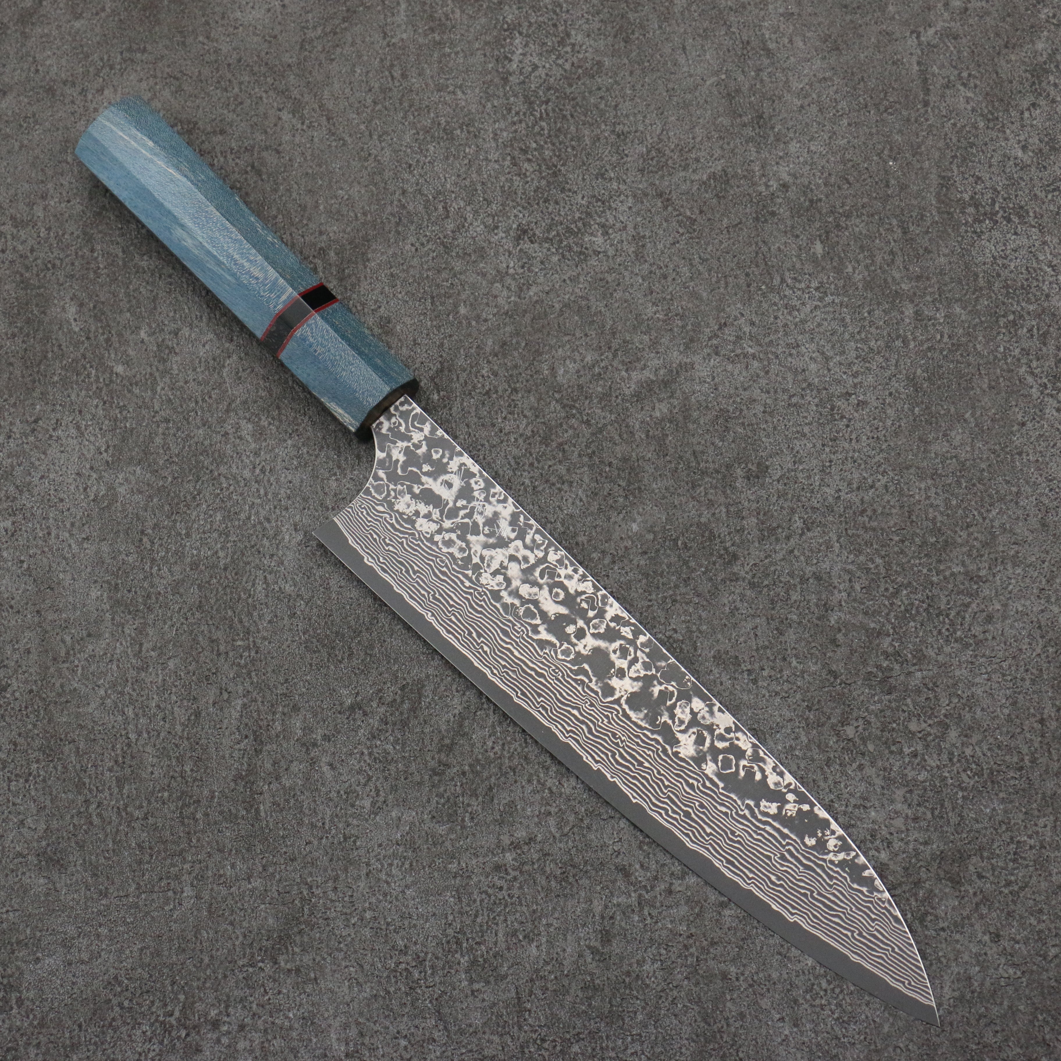 Yoshimi Kato VG10 Black Damascus Gyuto 210mm Blue Stabilized Wood (With Black Ring) Handle - Seisuke Knife