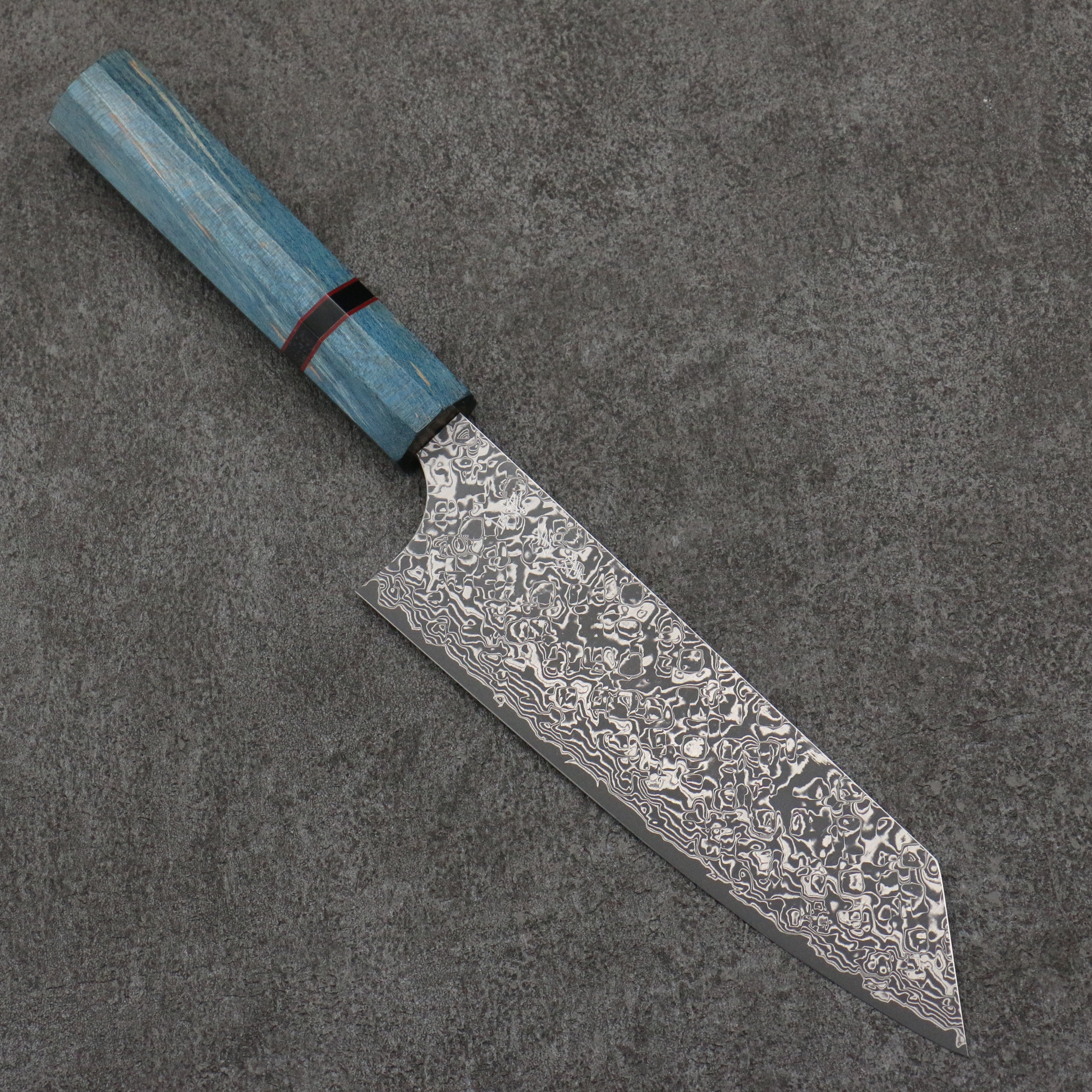 Yoshimi Kato VG10 Black Damascus Bunka 170mm Blue Stabilized Wood (With Black Ring) Handle - Seisuke Knife