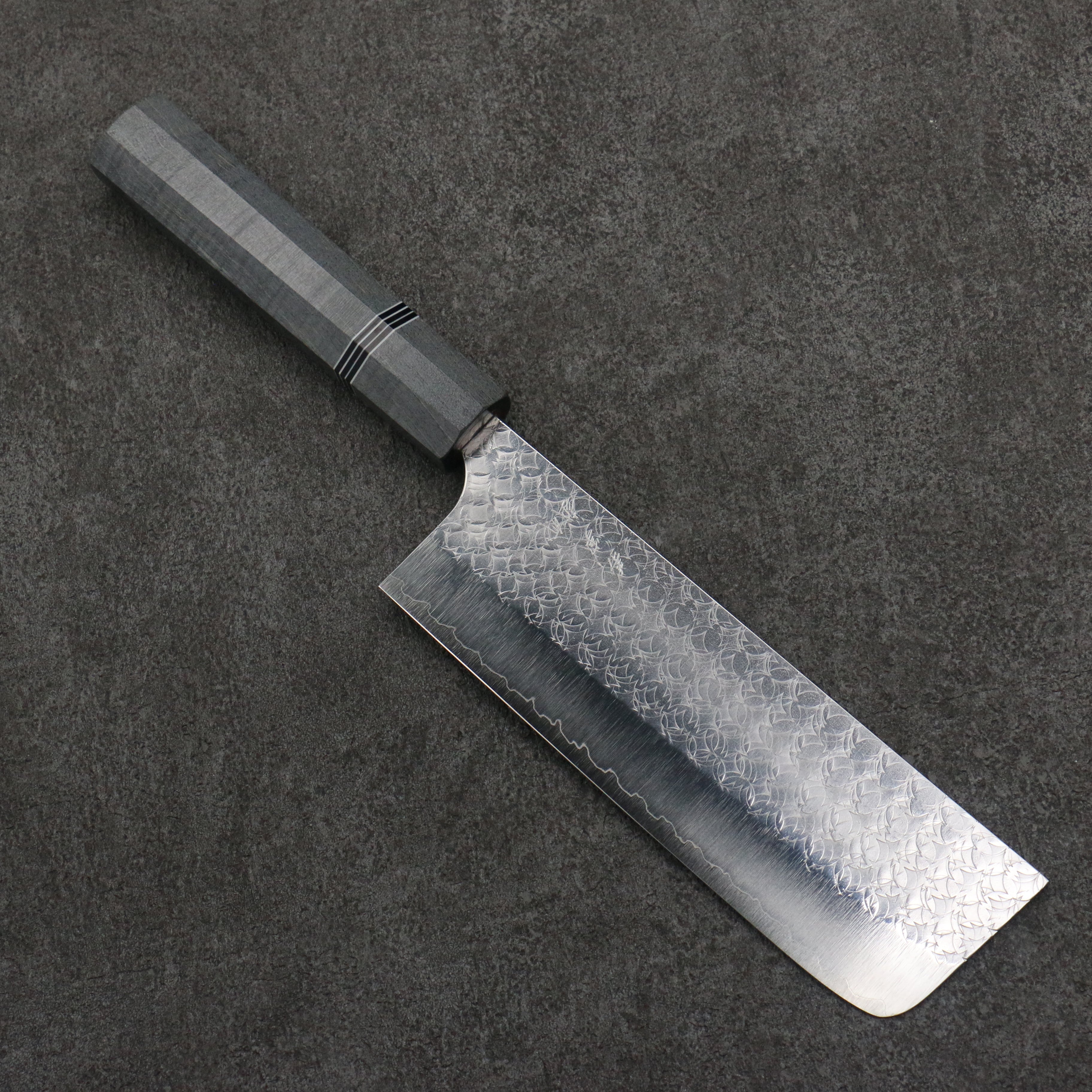 Yoshimi Kato Minamo SG2 Hammered Nakiri 165mm Stabilized Wood (With Black Ring) Handle - Seisuke Knife