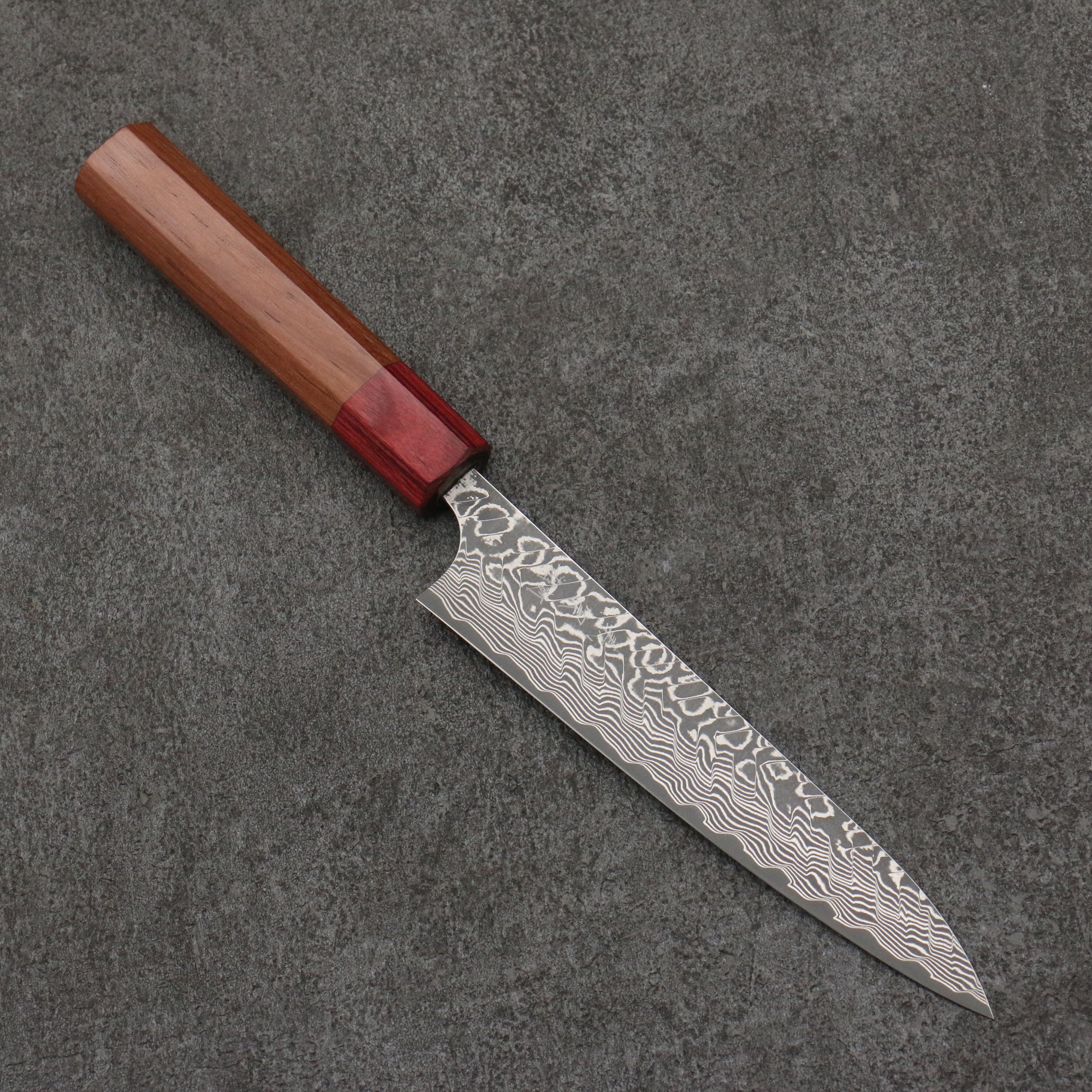 Yoshimi Kato SG2 Black Damascus Petty-Utility 150mm Honduras (ferrule: Red Pakka wood) Handle - Seisuke Knife