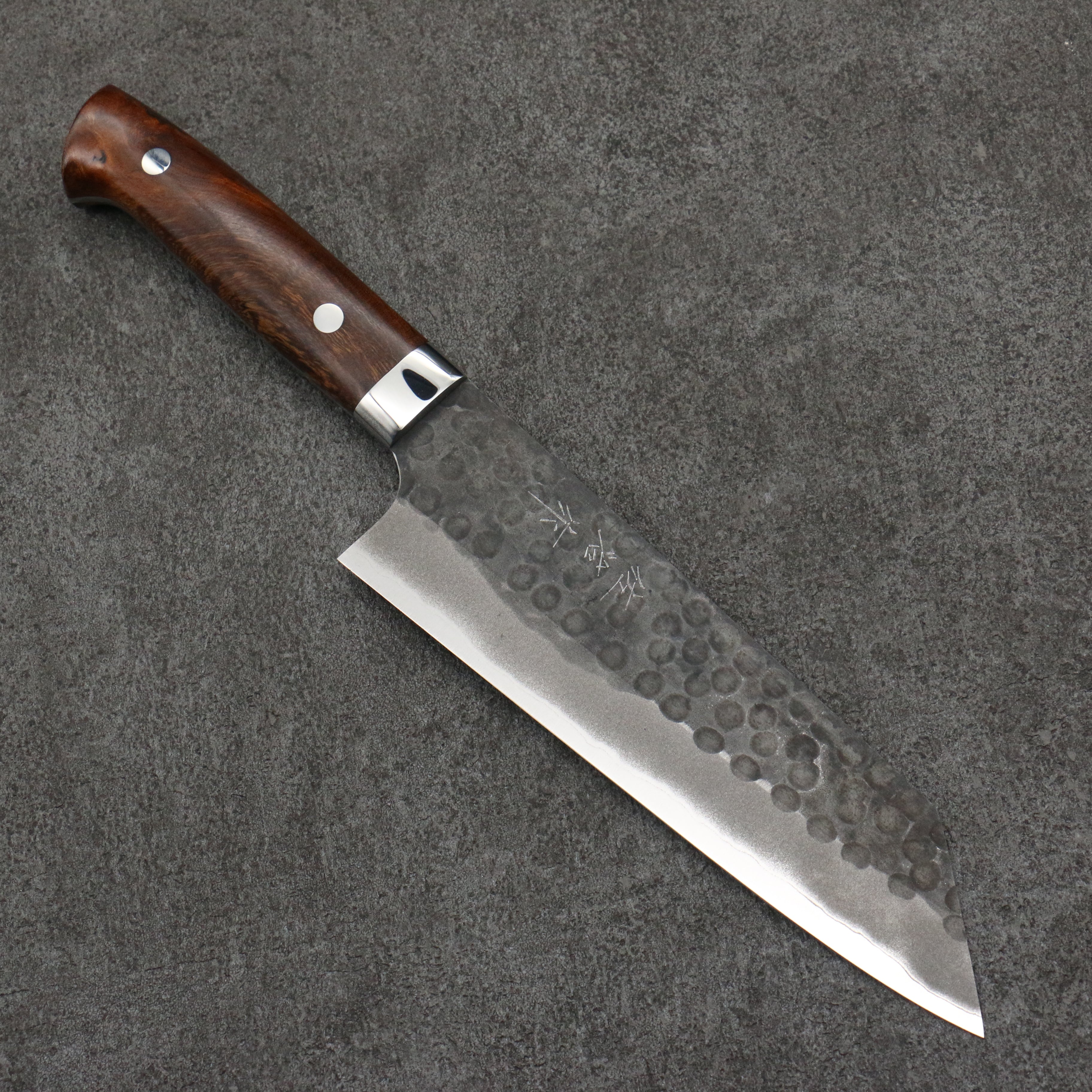 Takeshi Saji Blue Super Hammered(Maru) Kurouchi Bunka 180mm Ironwood Handle - Seisuke Knife