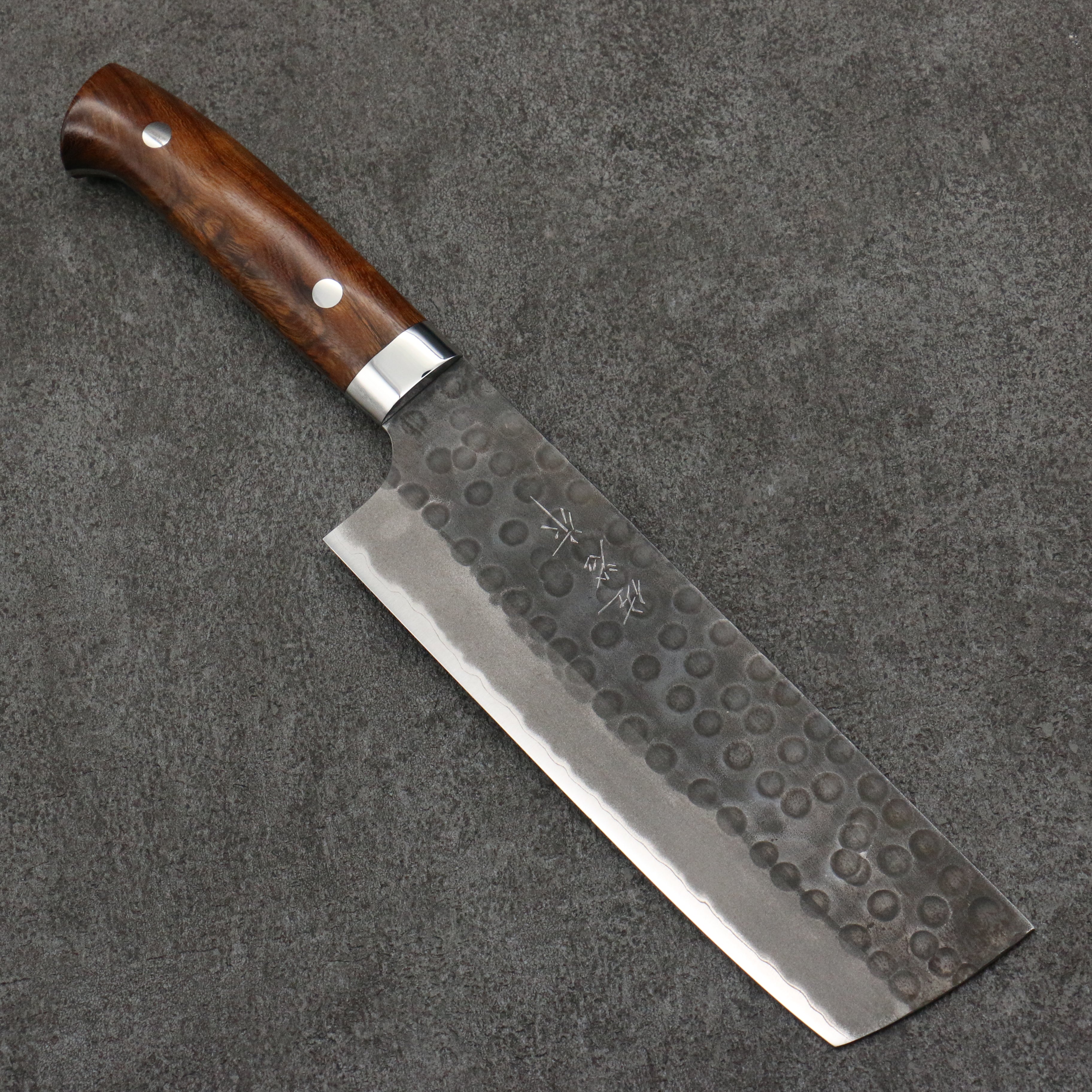 Takeshi Saji Blue Super Hammered(Maru) Kurouchi Nakiri 165mm Ironwood Handle - Seisuke Knife