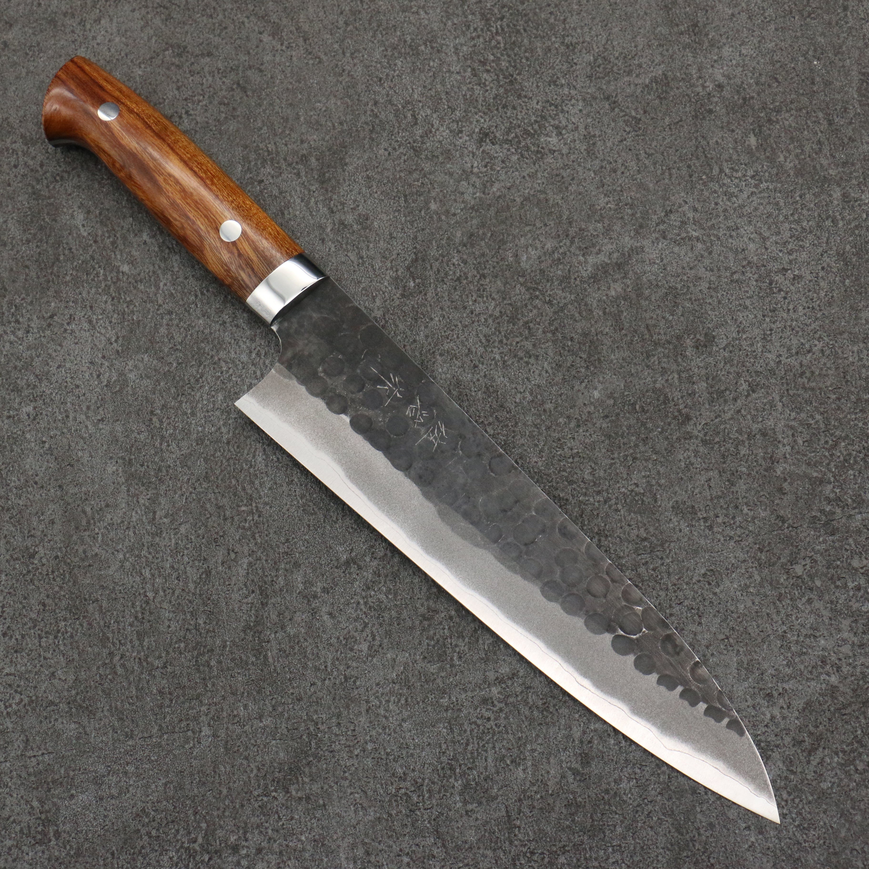 Takeshi Saji Blue Super Hammered(Maru) Kurouchi Gyuto 210mm Ironwood Handle - Seisuke Knife