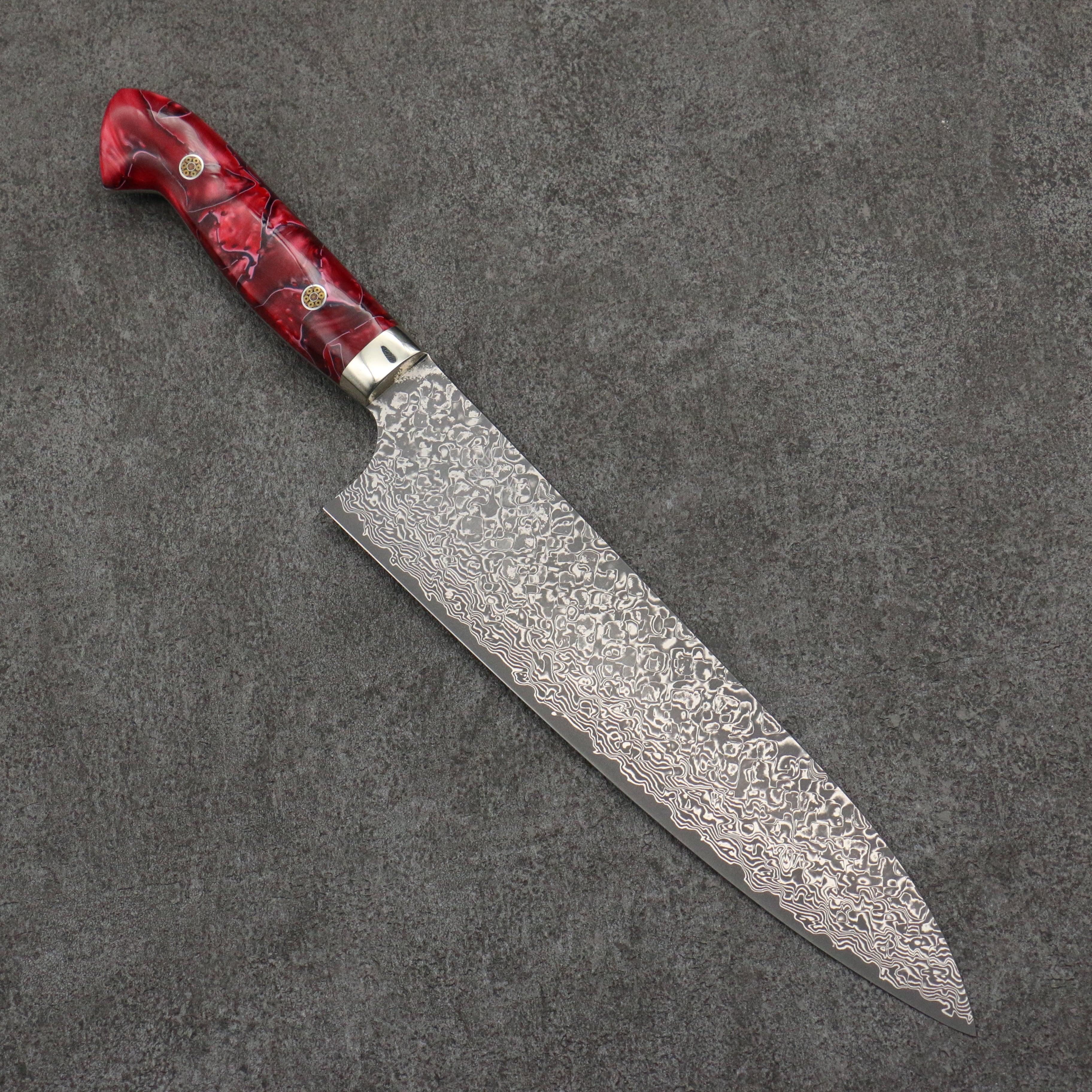 Yoshimi Kato VG10 Black Damascus Gyuto 210mm Red and Black Marble Acrylic Handle - Seisuke Knife