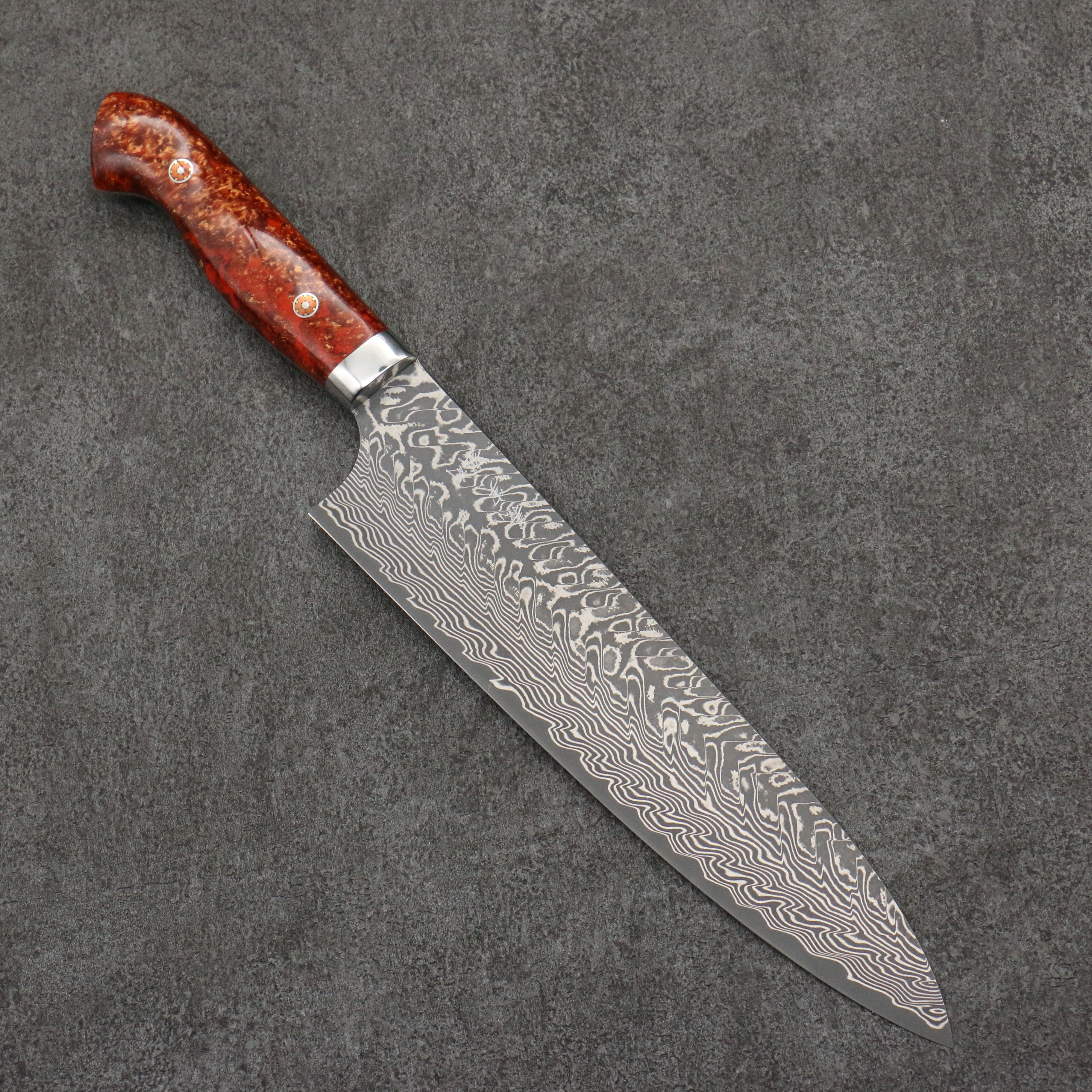Yoshimi Kato SG2 Black Damascus Gyuto 210mm Orange Acrylic Handle - Seisuke Knife