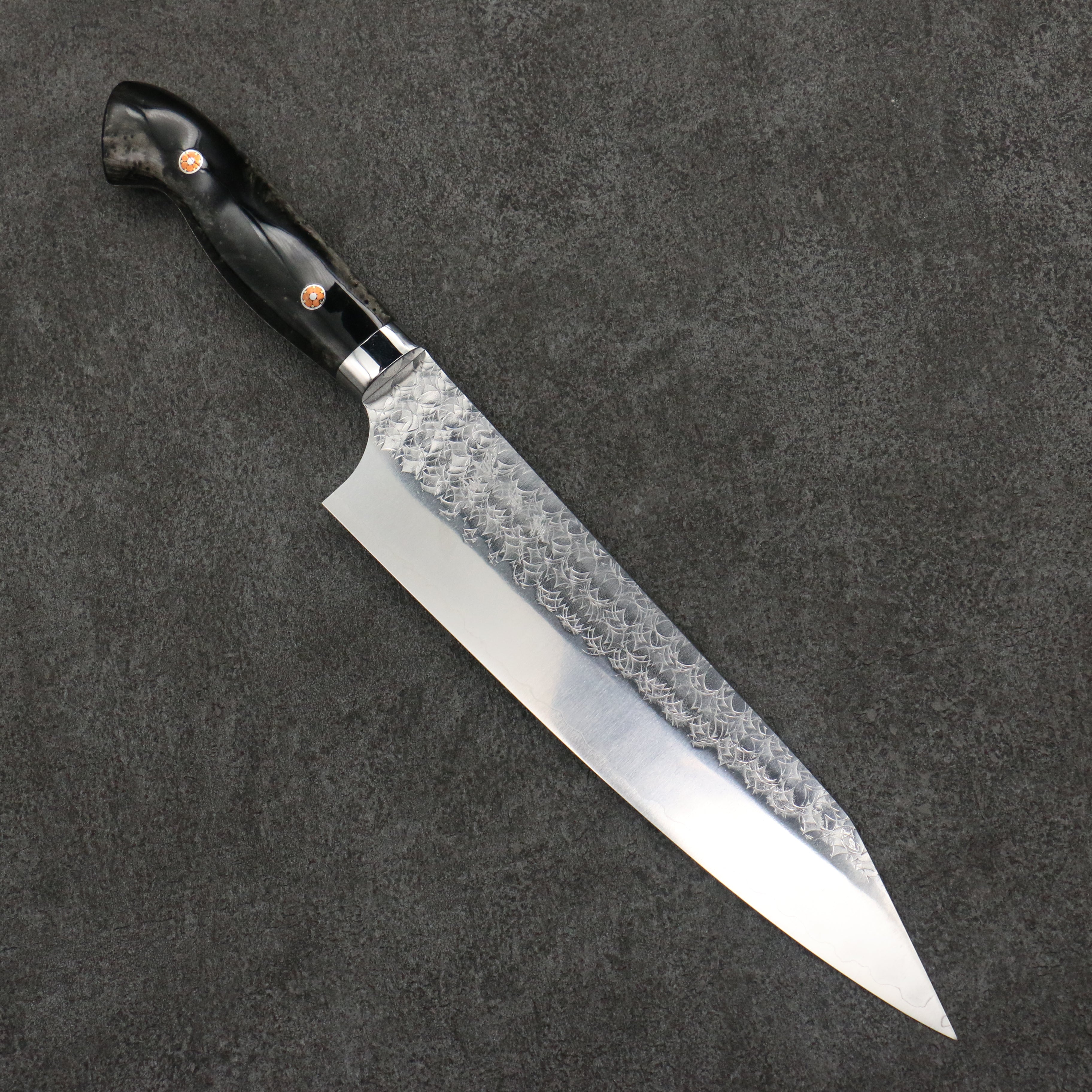 Yoshimi Kato Minamo SG2 Hammered Kiritsuke Gyuto 210mm Black Acrylic Handle - Seisuke Knife