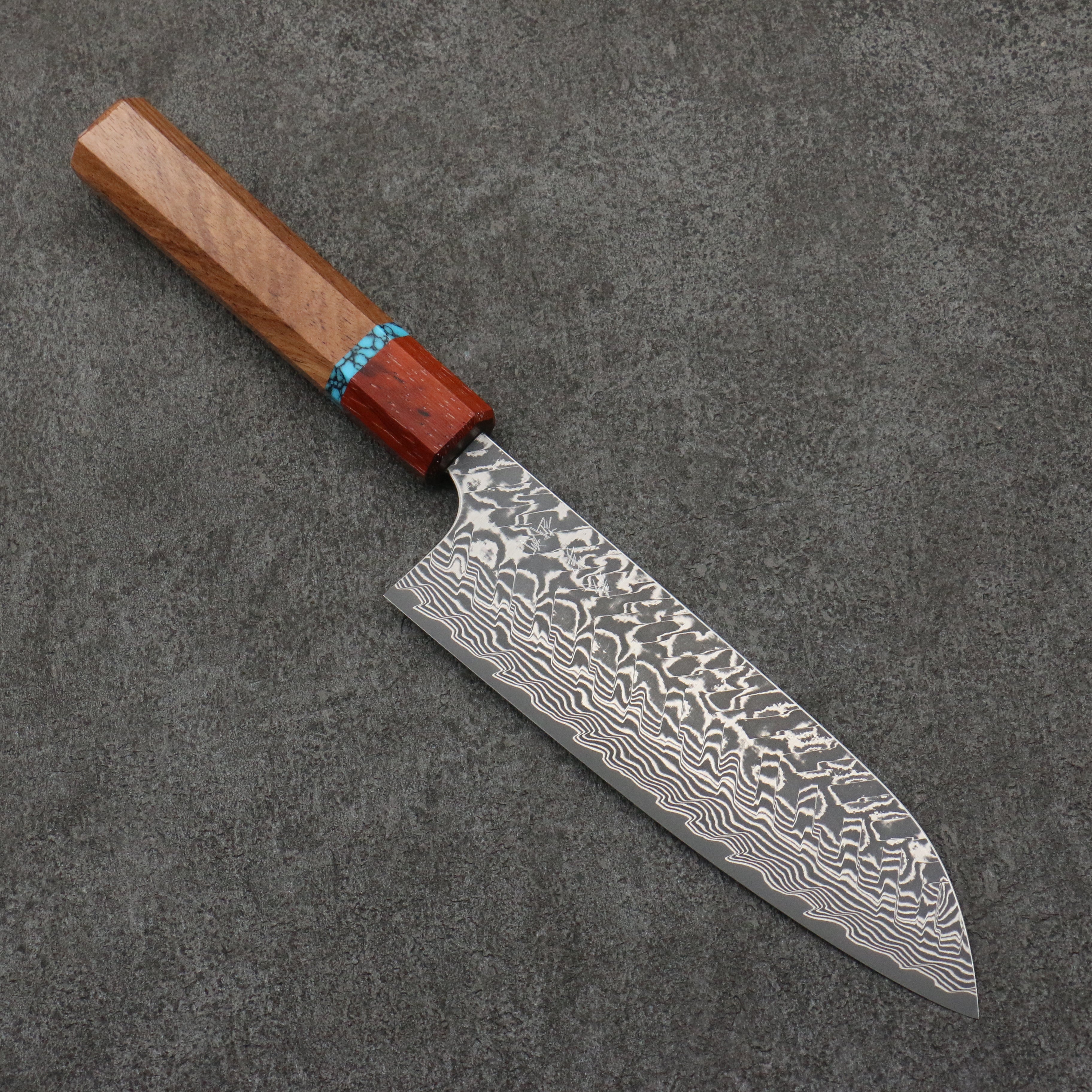 Yoshimi Kato SG2 Black Damascus Santoku 170mm Rosewood (Turquoise Ring) Handle - Seisuke Knife