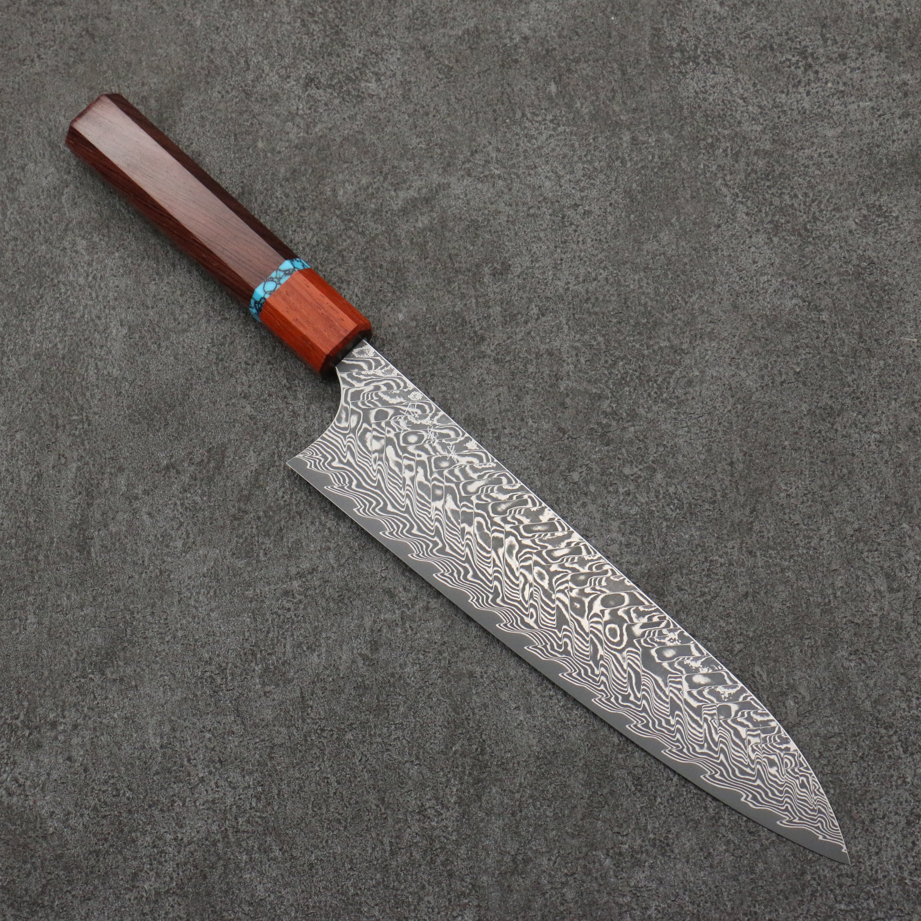 Yoshimi Kato SG2 Black Damascus Gyuto 210mm Rosewood (Turquoise Ring) Handle - Seisuke Knife