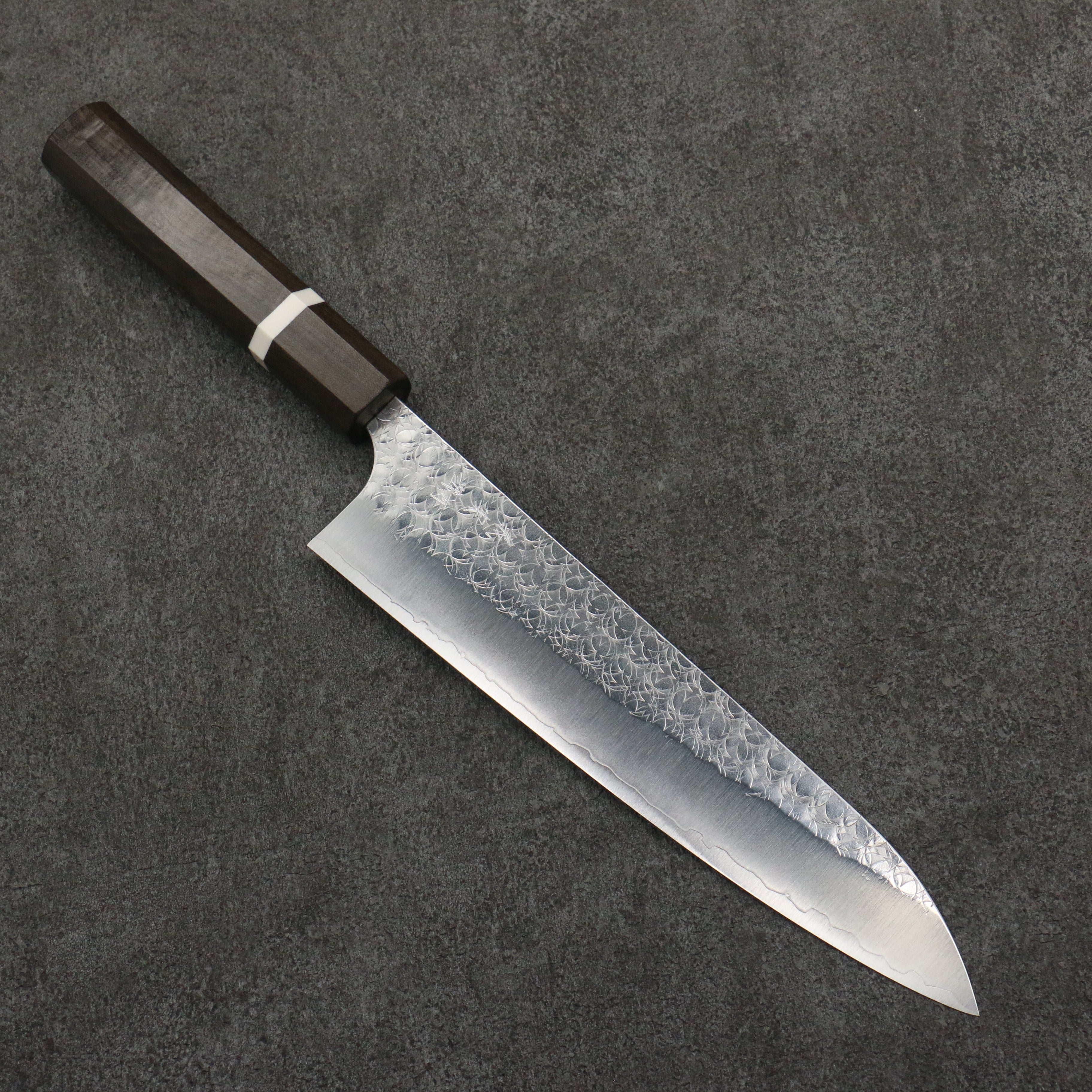 Yoshimi Kato Minamo SG2 Hammered Gyuto 210mm Sandalwood with White Ring Handle - Seisuke Knife