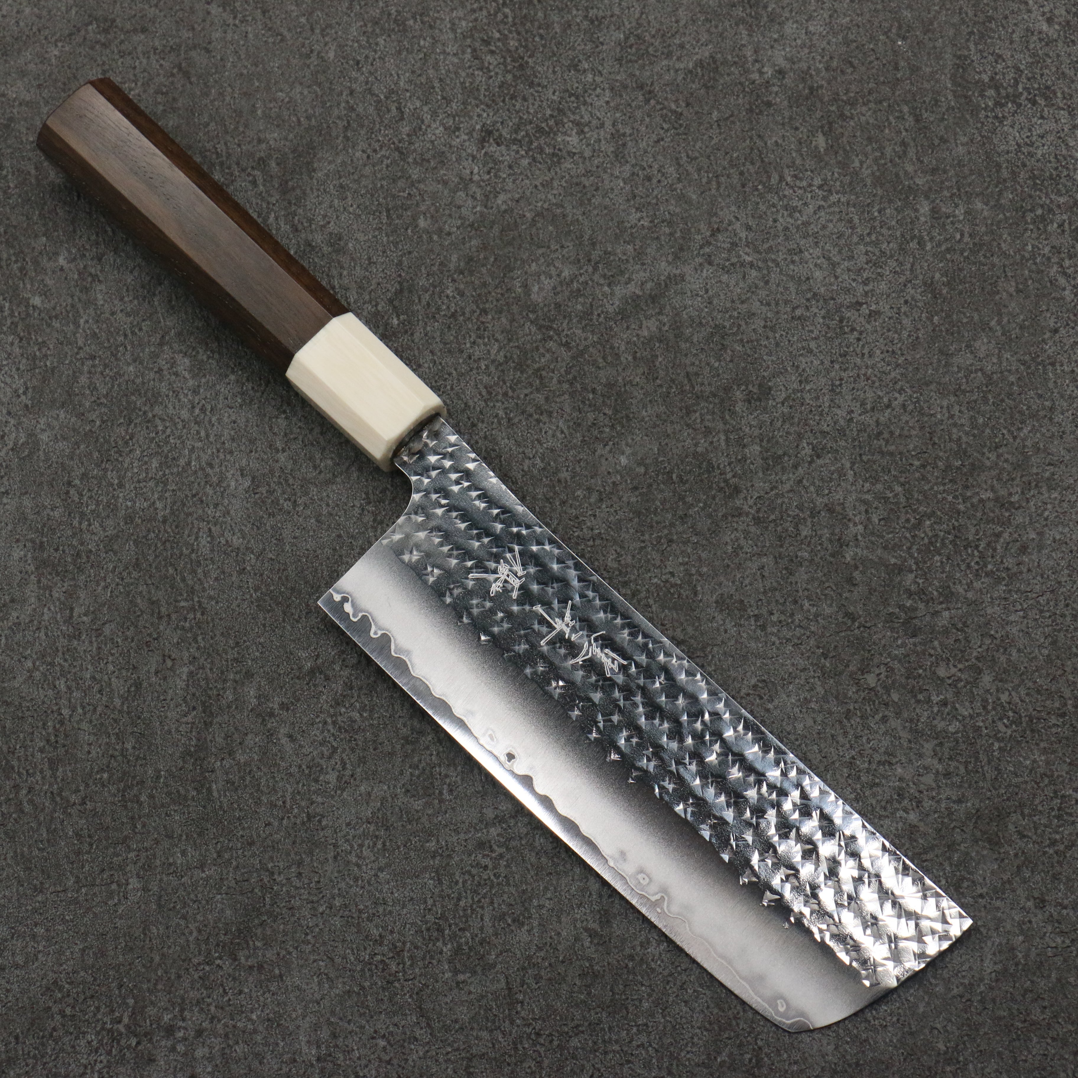 Yu Kurosaki Senko Ei SG2 Hammered Nakiri 165mm Walnut (Ferrule: White Resin) Handle - Seisuke Knife
