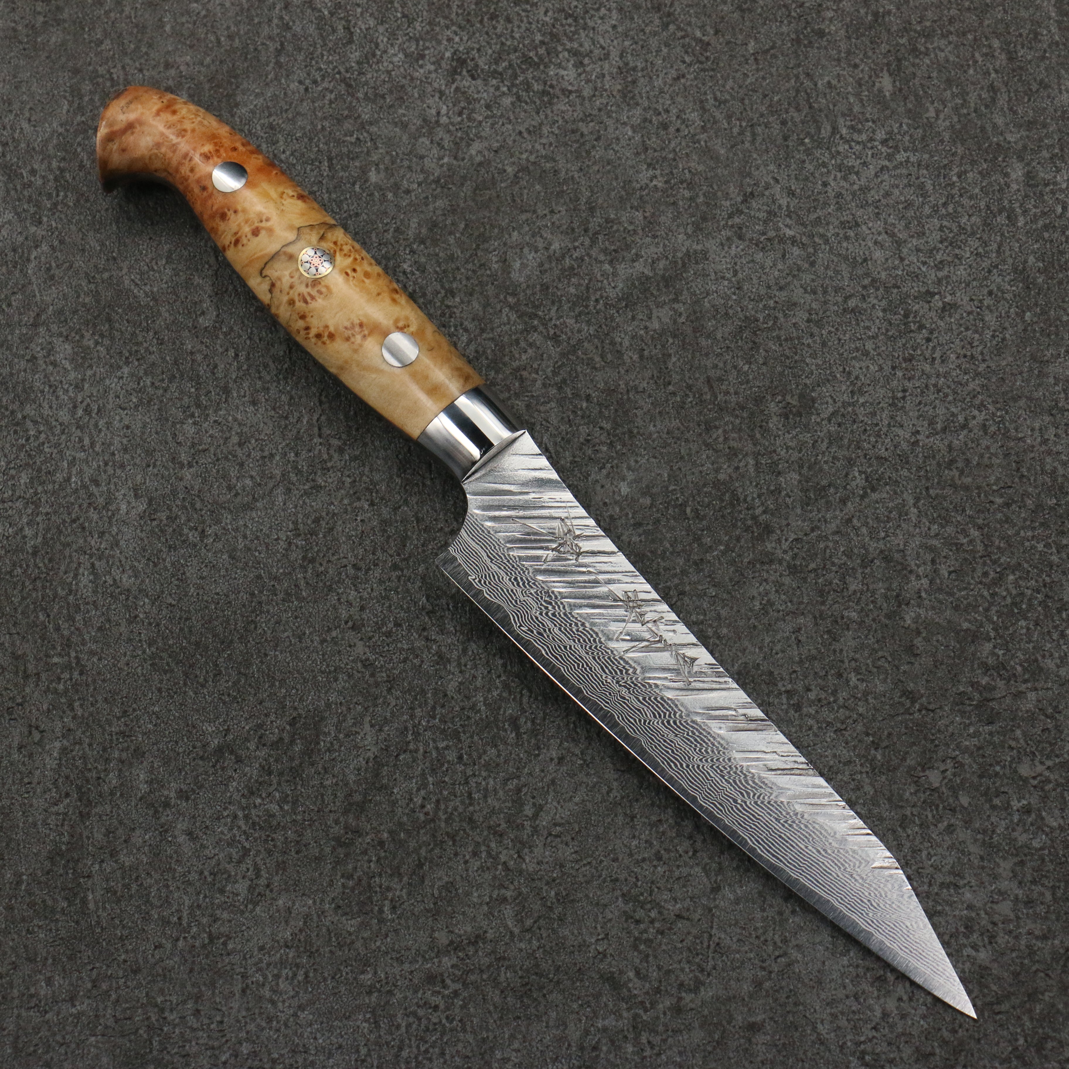Yu Kurosaki Fujin SG2 Hammered Damascus Kiritsuke Petty-Utility 130mm White Maple Handle - Seisuke Knife