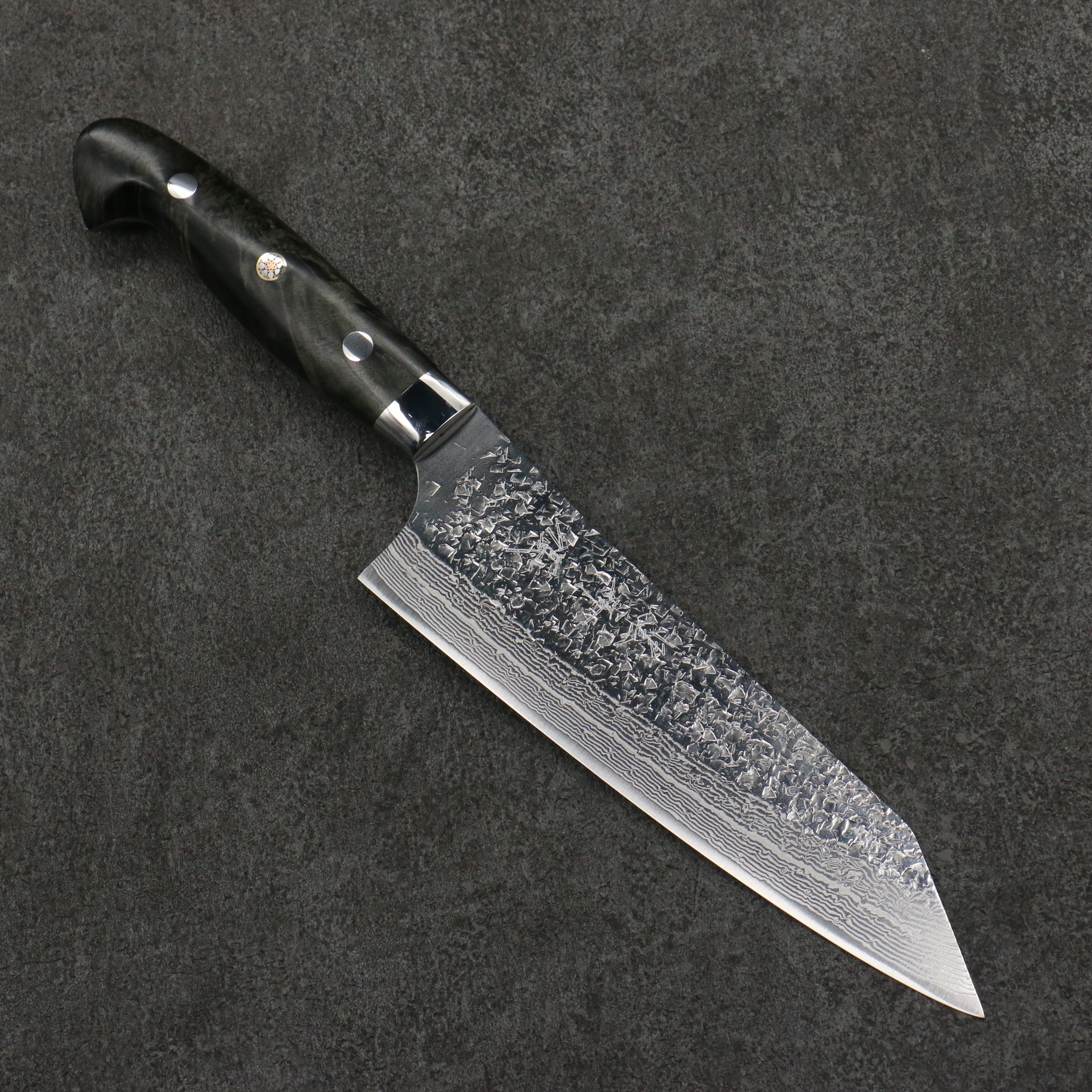 Yu Kurosaki Shizuku SG2 Hammered Damascus Bunka 170mm Black Stablilized Wood Handle - Seisuke Knife