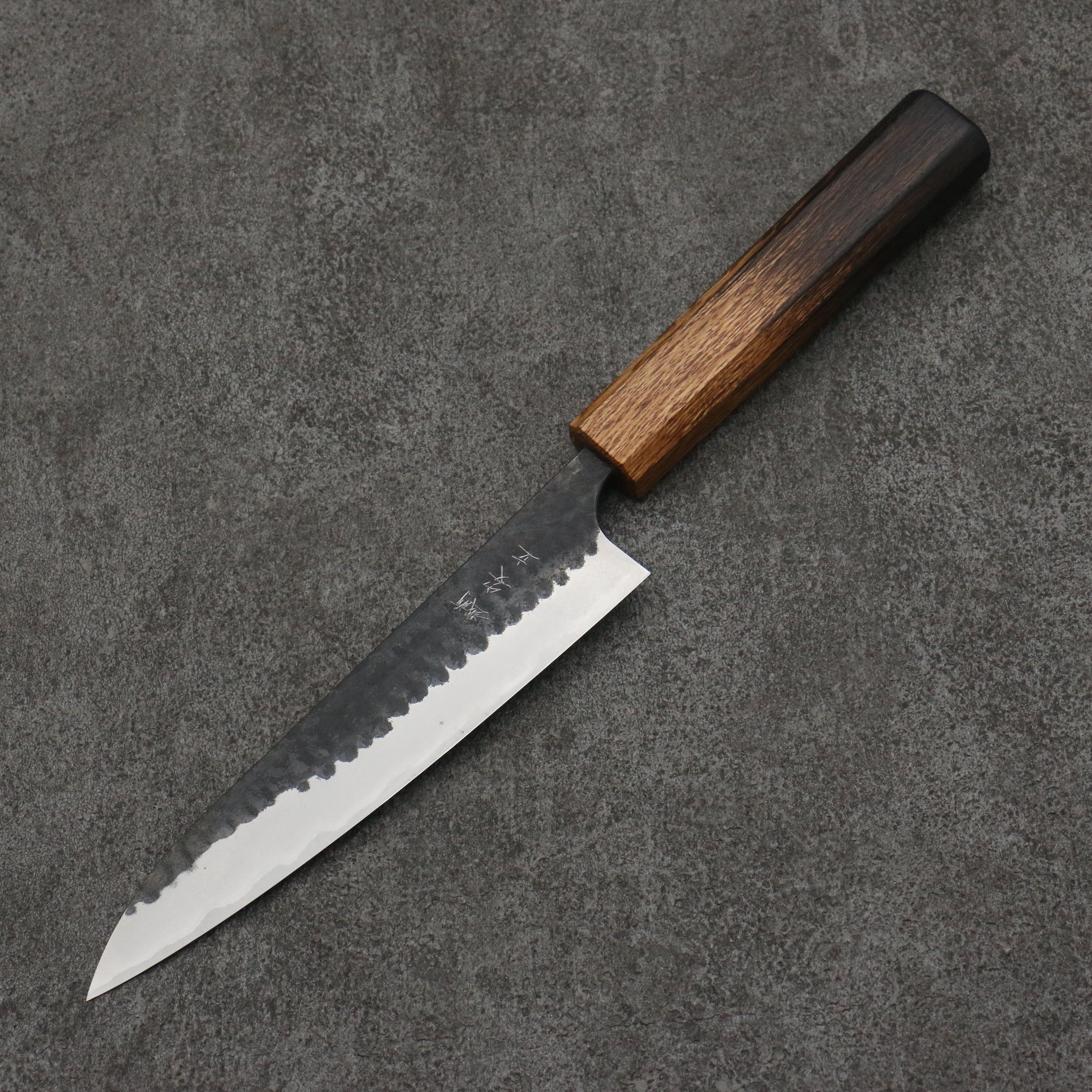 Anryu Blue Super Hammered Black Finished Petty-Utility 150mm Burnt Oak Handle - Seisuke Knife
