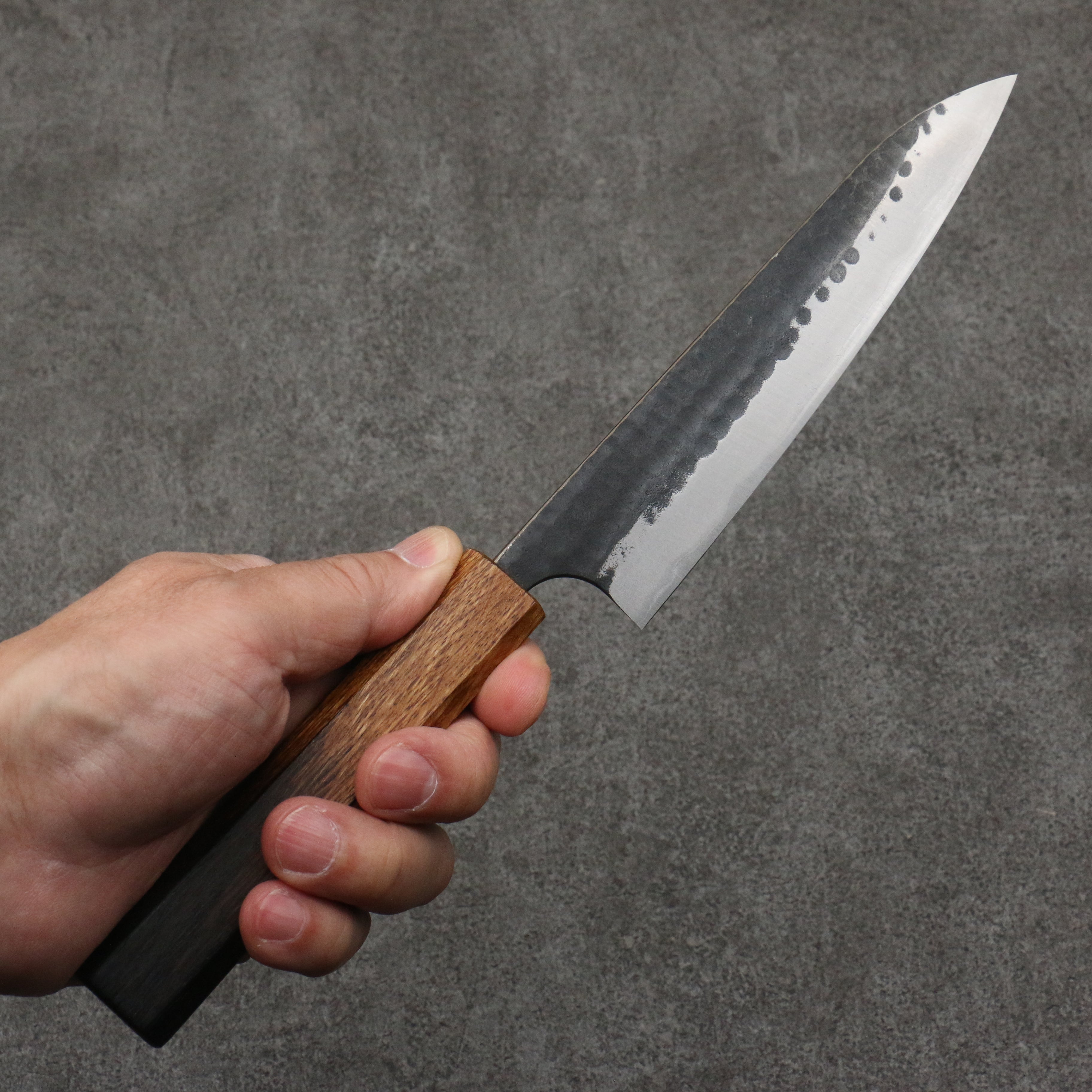 Anryu Blue Super Hammered Black Finished Petty-Utility 150mm Burnt Oak Handle - Seisuke Knife