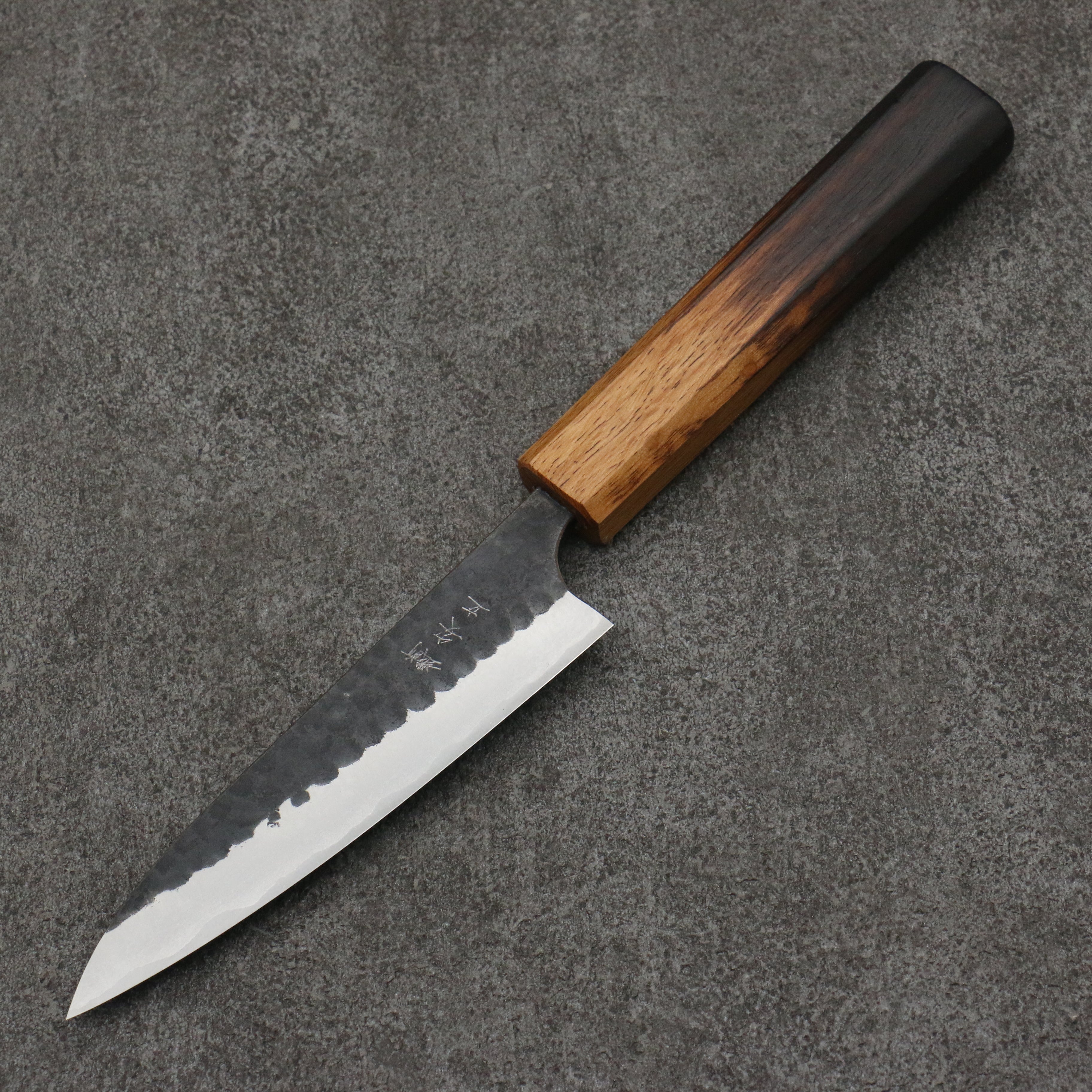 Anryu Blue Super Hammered Black Finished Petty-Utility 120mm Burnt Oak Handle - Seisuke Knife
