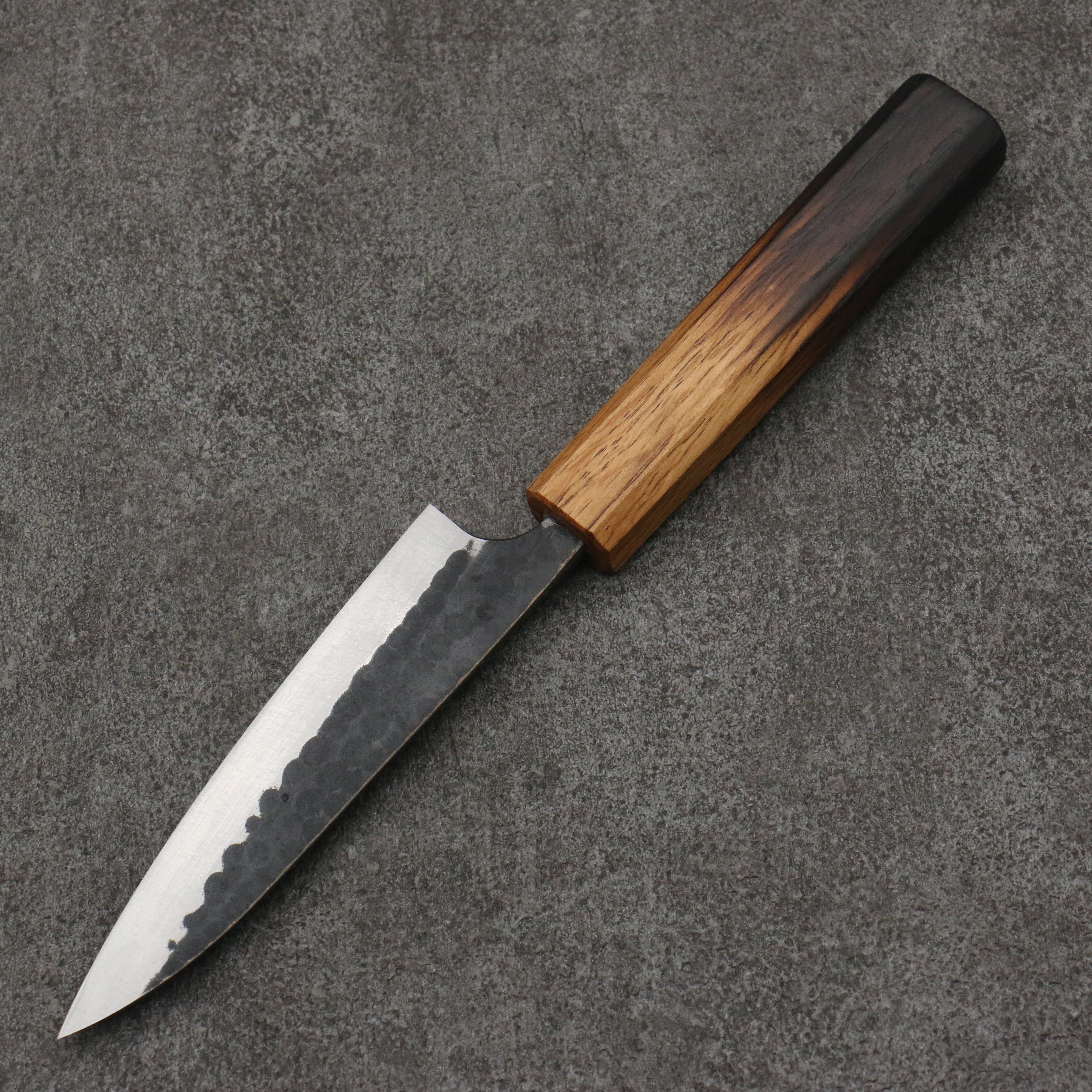 Anryu Blue Super Hammered Black Finished Petty-Utility 120mm Burnt Oak Handle - Seisuke Knife