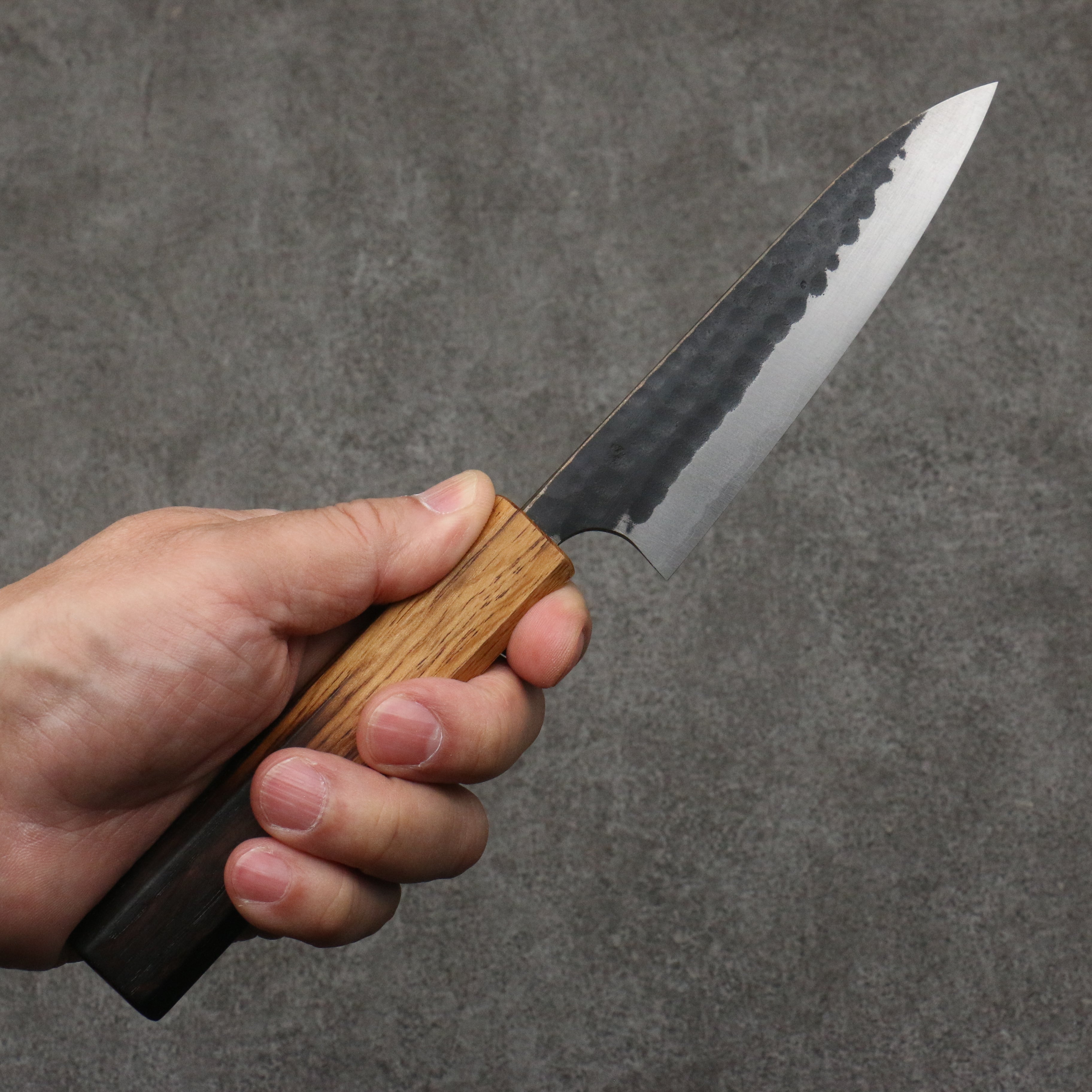 Anryu Blue Super Hammered Black Finished Petty-Utility 120mm Burnt Oak Handle - Seisuke Knife