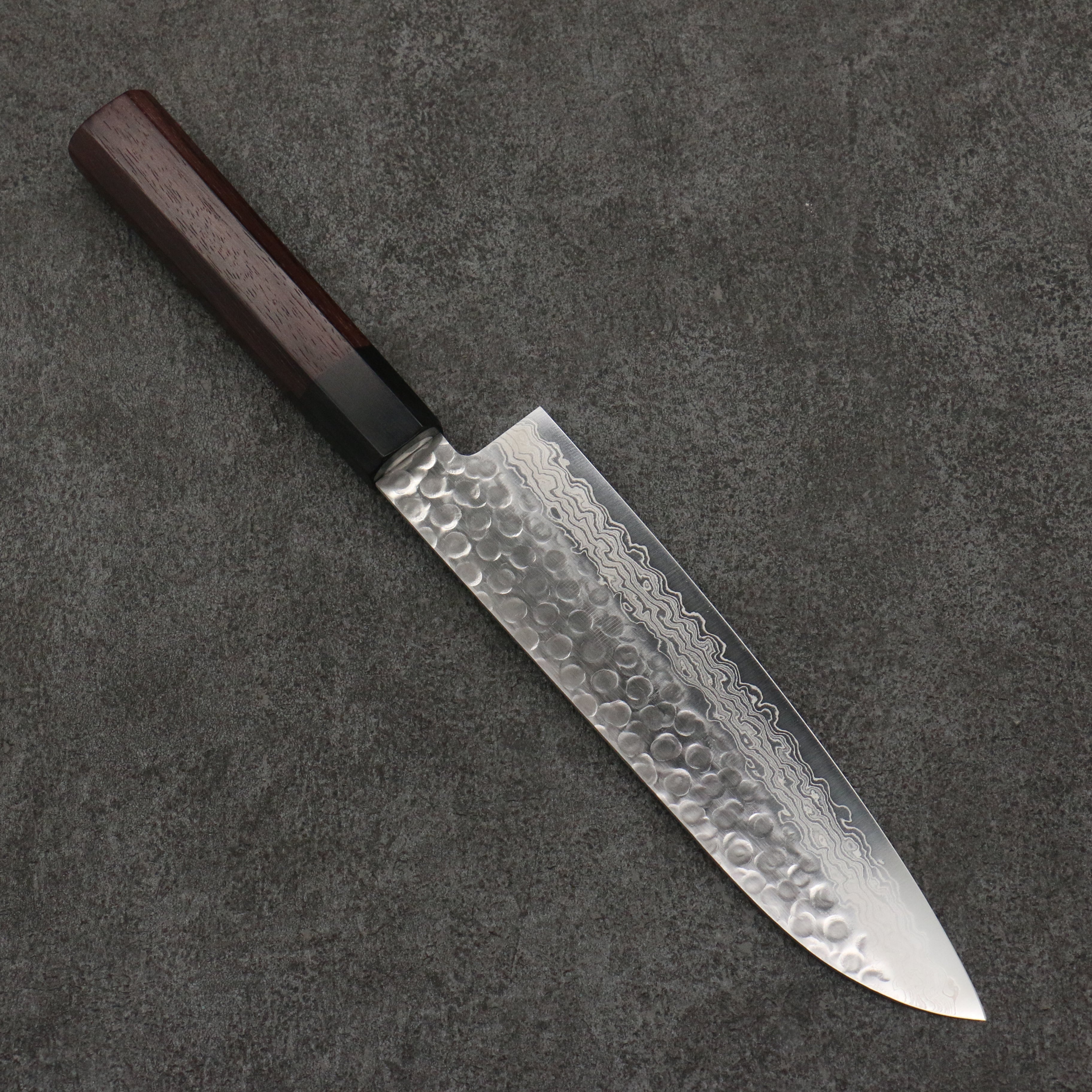 Oul AUS10 Hammered Damascus Santoku 180mm Rosewood Handle - Seisuke Knife