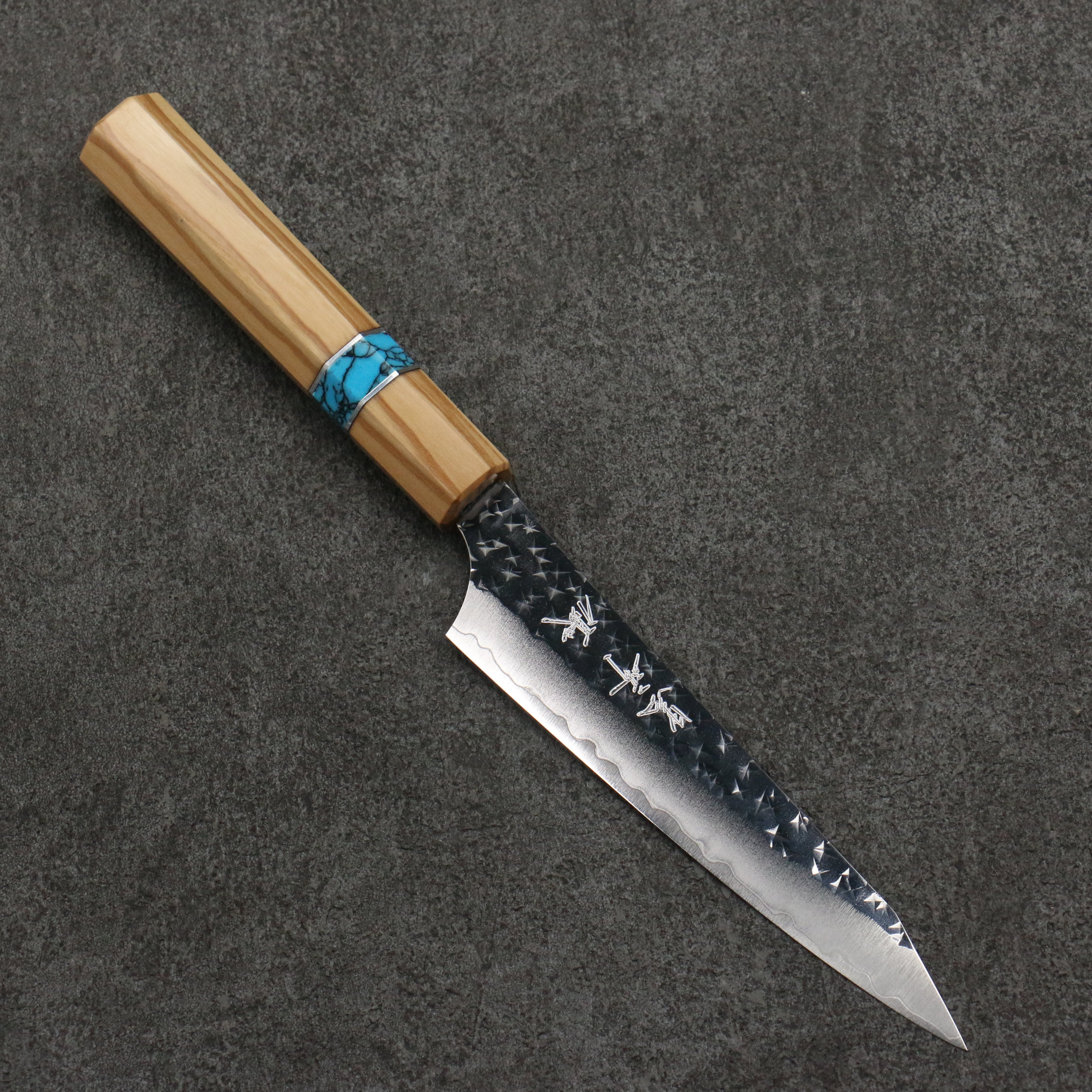 Yu Kurosaki Senko Ei SG2 Hammered Petty-Utility 130mm Olive Tree(Turquoise Ring) Handle - Seisuke Knife