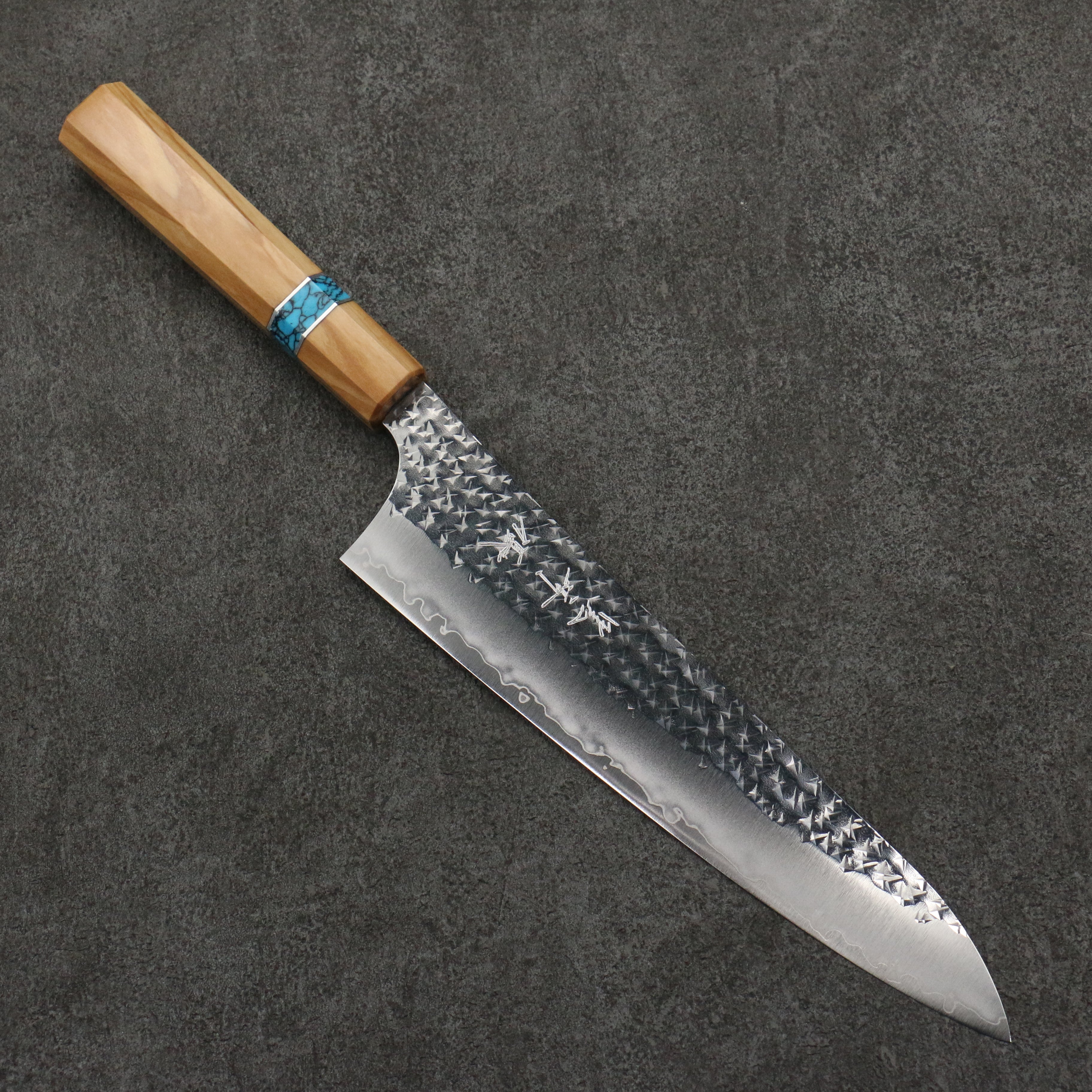Yu Kurosaki Senko Ryu SG2 Hammered Gyuto 210mm Olive Tree(Turquoise Ring) Handle - Seisuke Knife