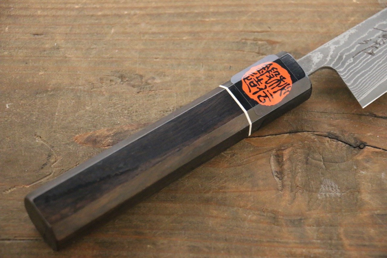 Shigeki Tanaka Habakiri SG2 Damascus Petty-Utility 150mm Ebony Wood Handle - Seisuke Knife