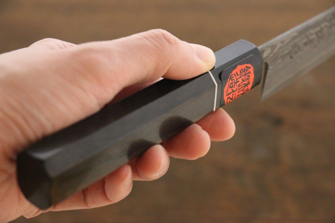Shigeki Tanaka Habakiri SG2 Damascus Petty-Utility 150mm Ebony Wood Handle - Seisuke Knife