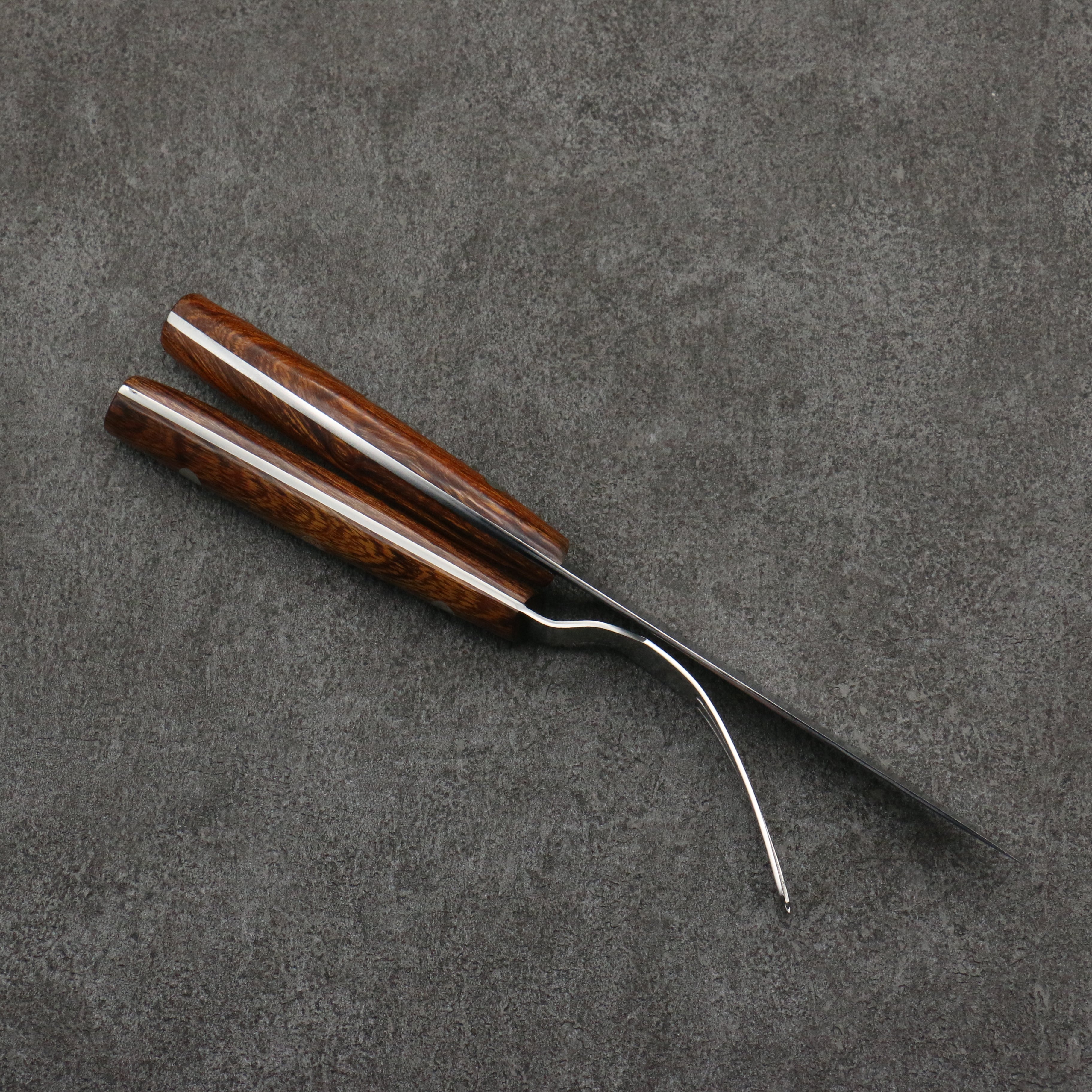 Takeshi Saji Steak Knife and Fork Set SG2 Damascus Diamond Finish 125mm Ironwood Handle - Seisuke Knife