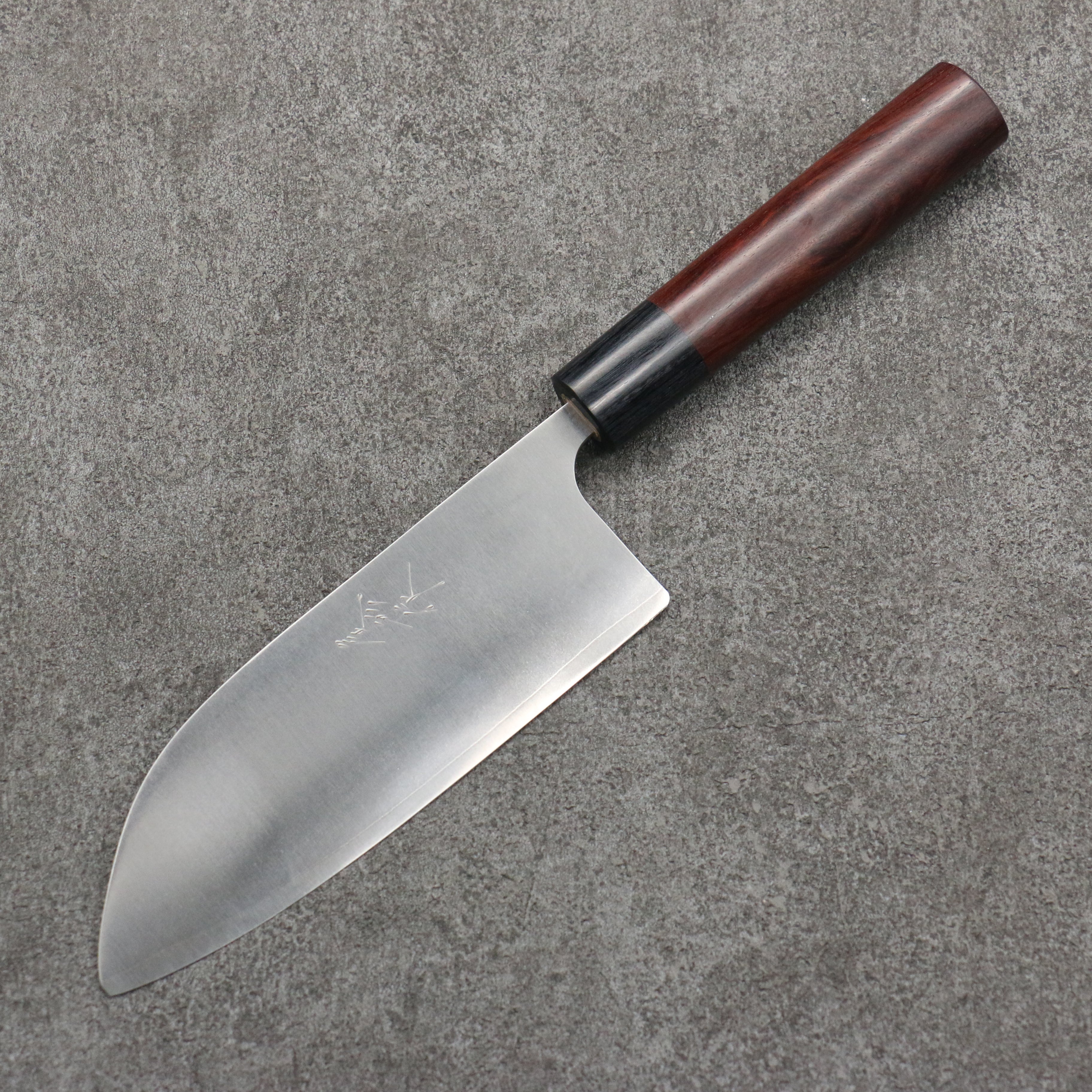 Shungo Ogata Round Tip SG2 Migaki Finished Small Santoku 150mm Rosewood (Ferrule: Black Pakka Wood) Handle - Seisuke Knife