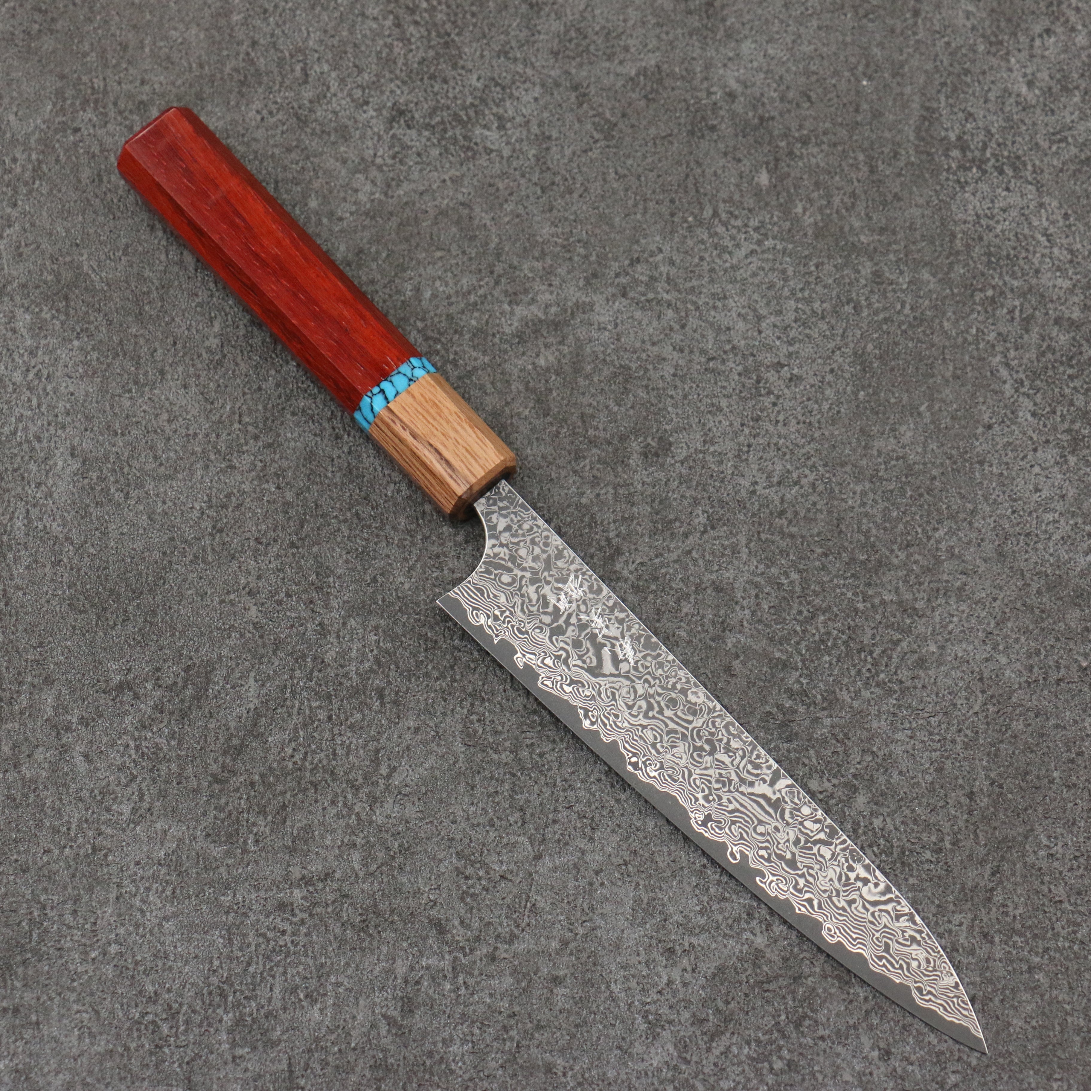 Yoshimi Kato VG10 Black Damascus Petty-Utility 150mm Padoauk(Turquoise Ring) Handle - Seisuke Knife