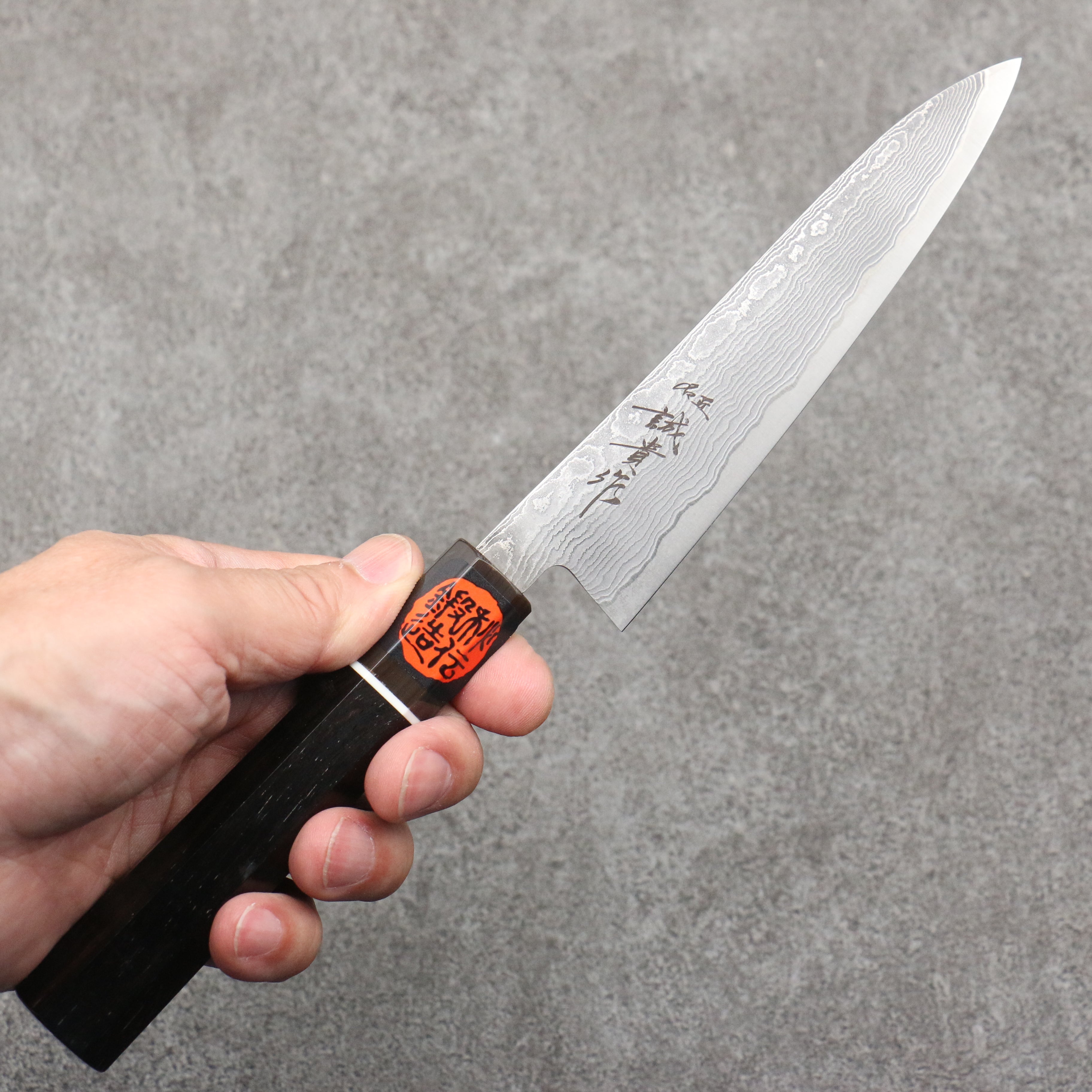 Shigeki Tanaka Habakiri SG2 Damascus Petty-Utility 135mm Ebony Wood Handle - Seisuke Knife