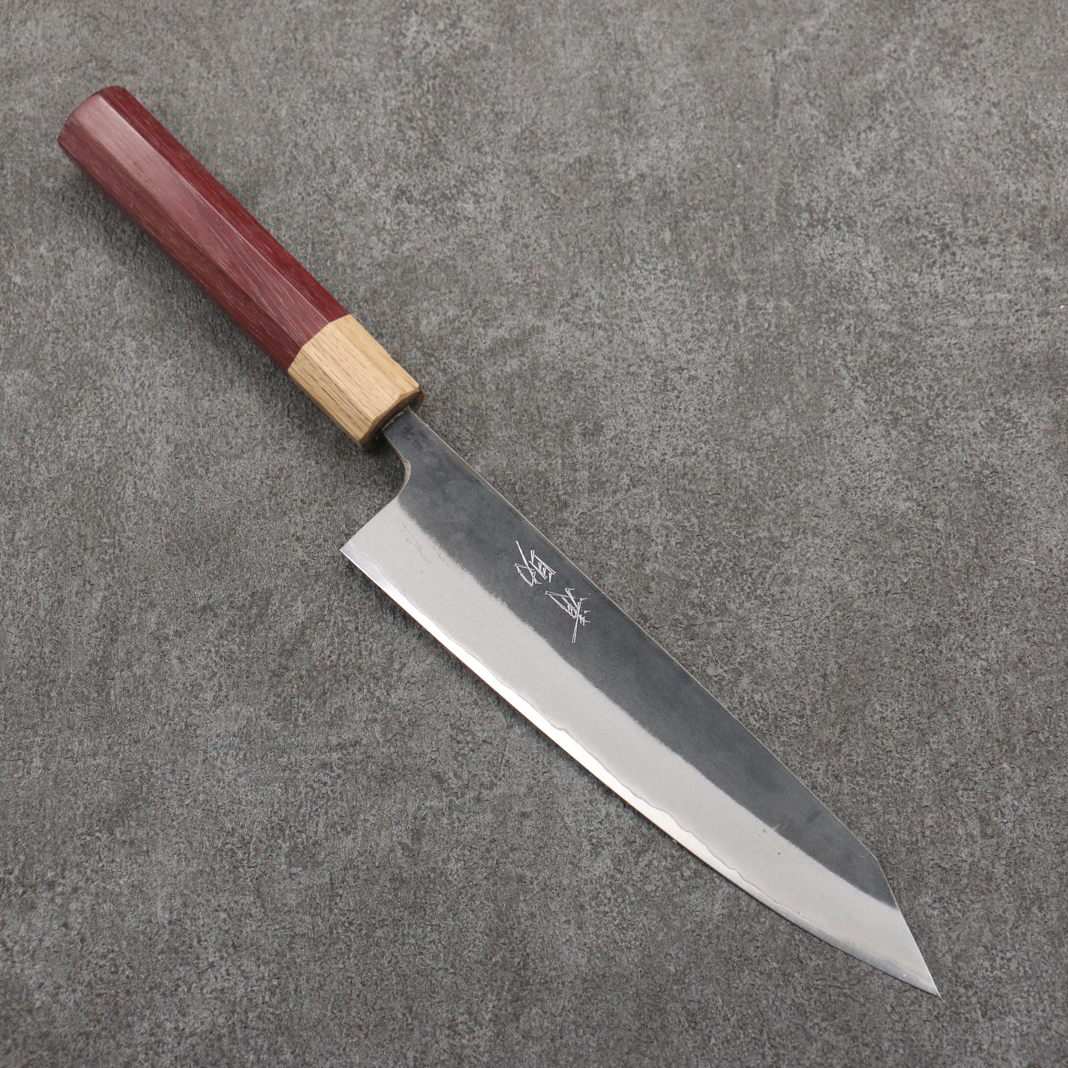 Seisuke Blue Steel No.2 Black Finished Kiritsuke Gyuto 210mm Purpleheart (Ferrule: Oak) Handle - Seisuke Knife