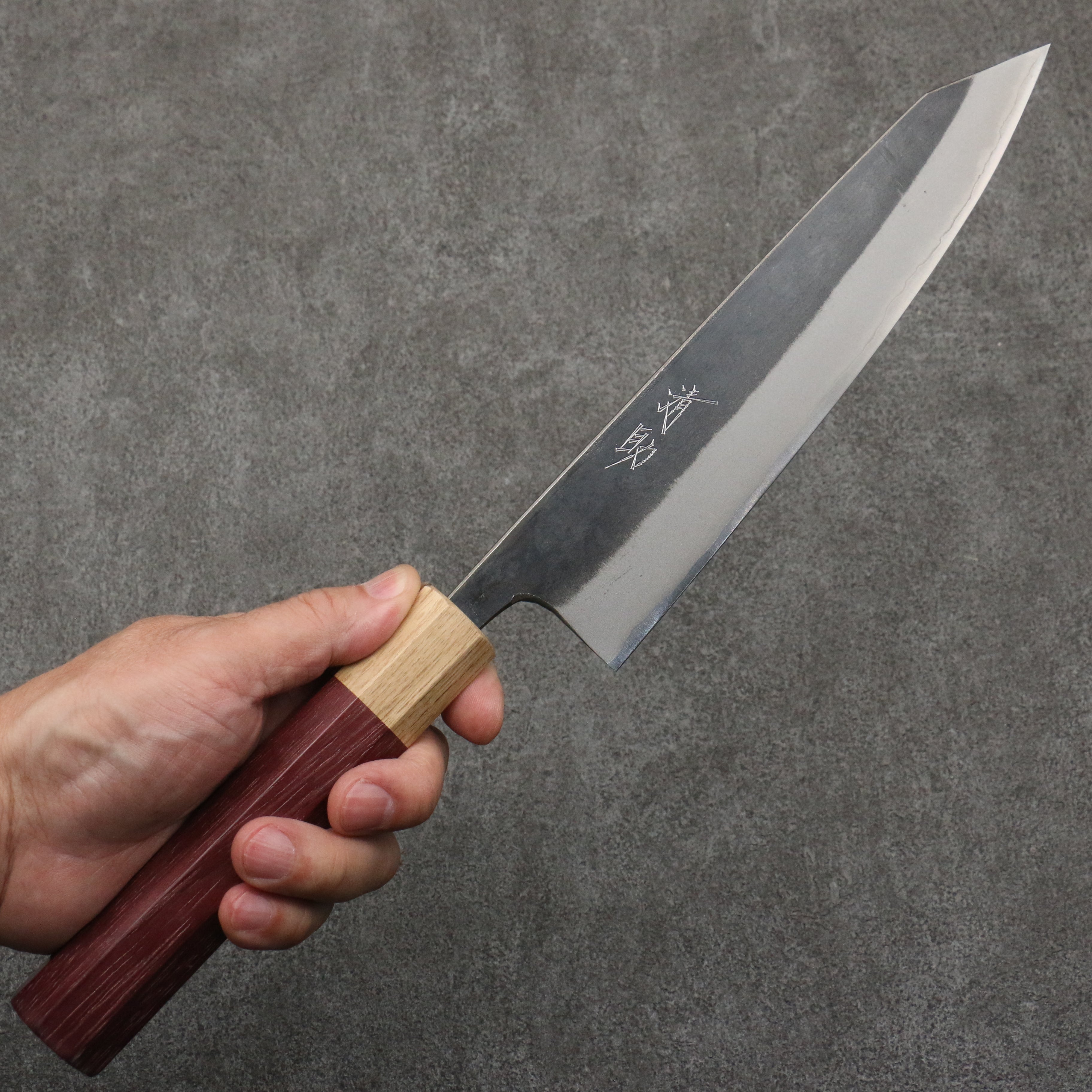 Seisuke Blue Steel No.2 Black Finished Kiritsuke Gyuto 210mm Purpleheart (Ferrule: Oak) Handle - Seisuke Knife