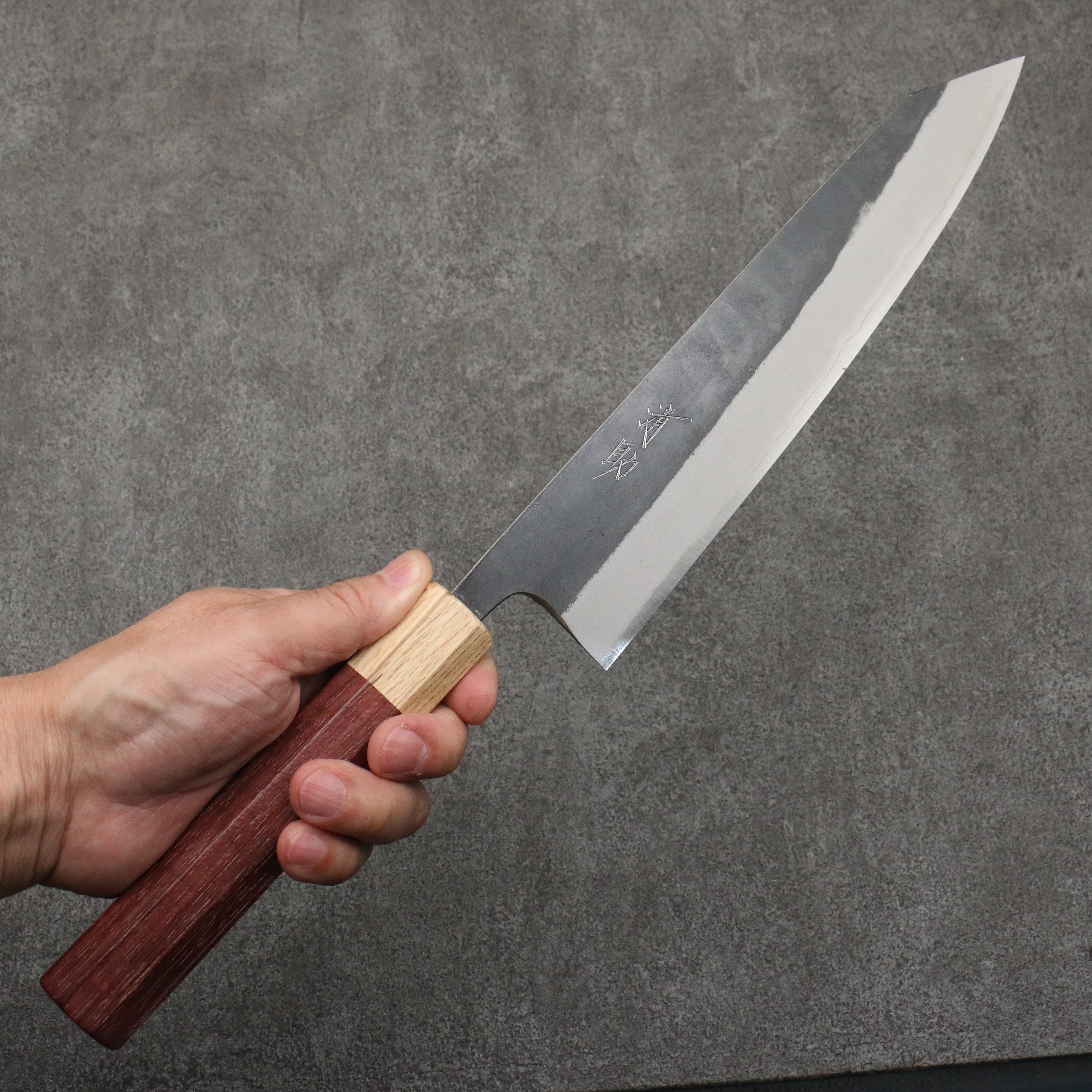 Seisuke Blue Steel No.2 Black Finished Kiritsuke Gyuto 240mm Purpleheart (Ferrule: Oak) Handle - Seisuke Knife