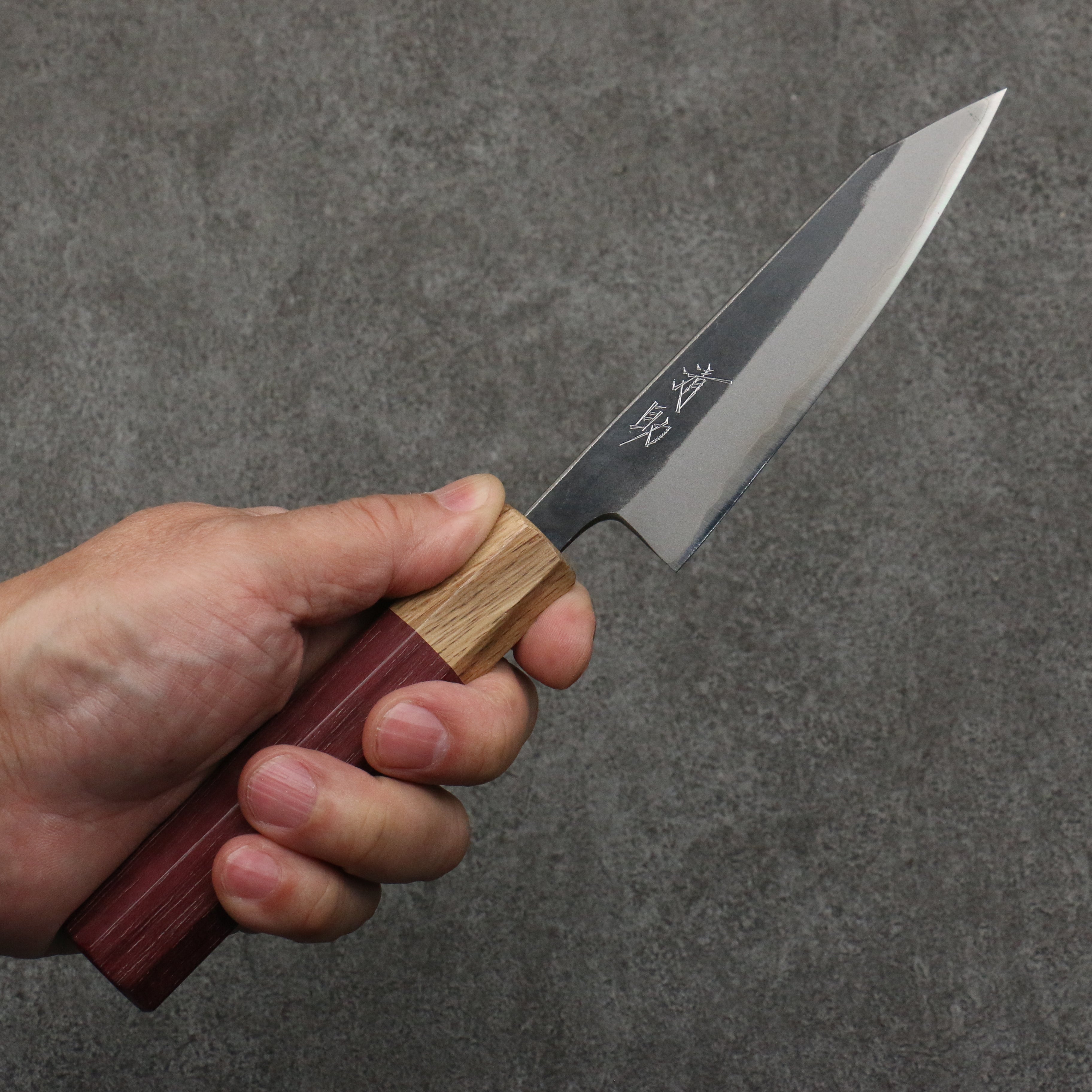 Seisuke Blue Steel No.2 Kurouchi Kiritsuke Petty-Utility 120mm Purpleheart & Oak Handle - Seisuke Knife