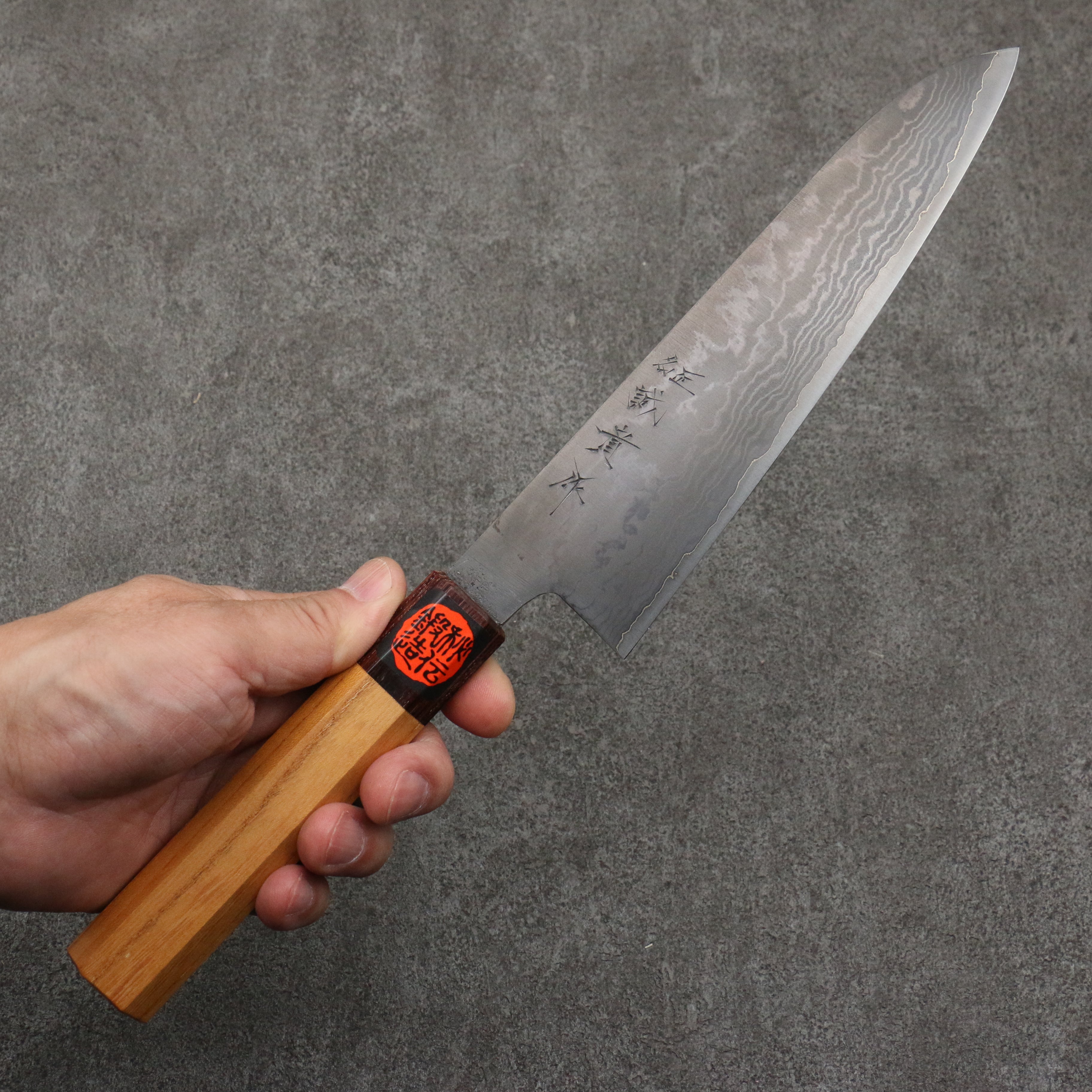 Shigeki Tanaka VG10 Damascus Black Dye Gyuto 210mm Keyaki Elm Handle - Seisuke Knife