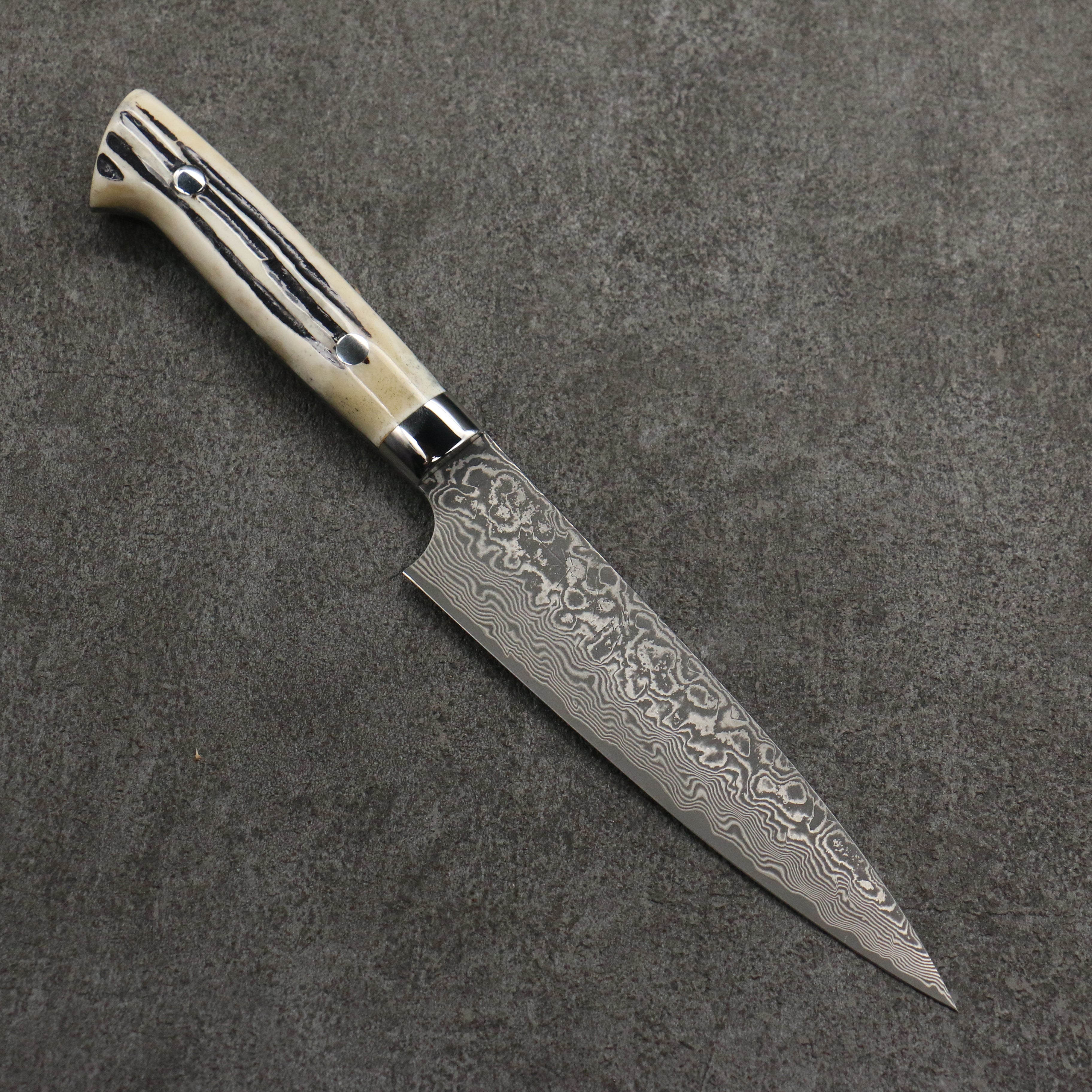 Takeshi Saji SG2 Black Damascus Petty-Utility 150mm White Deer Horn Handle - Seisuke Knife